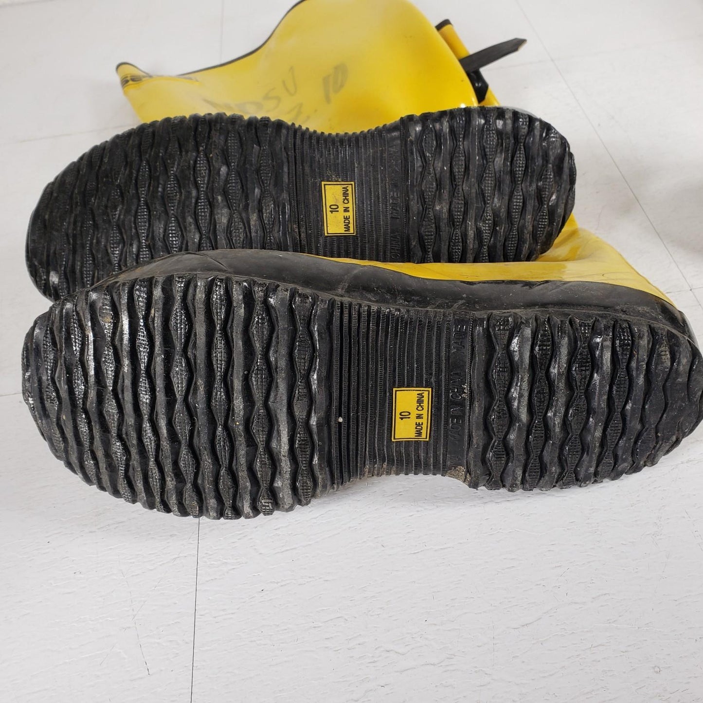 Lot of 3 Pairs Yellow Waterproof Overboots with Buckle Strap 15" height Size 10