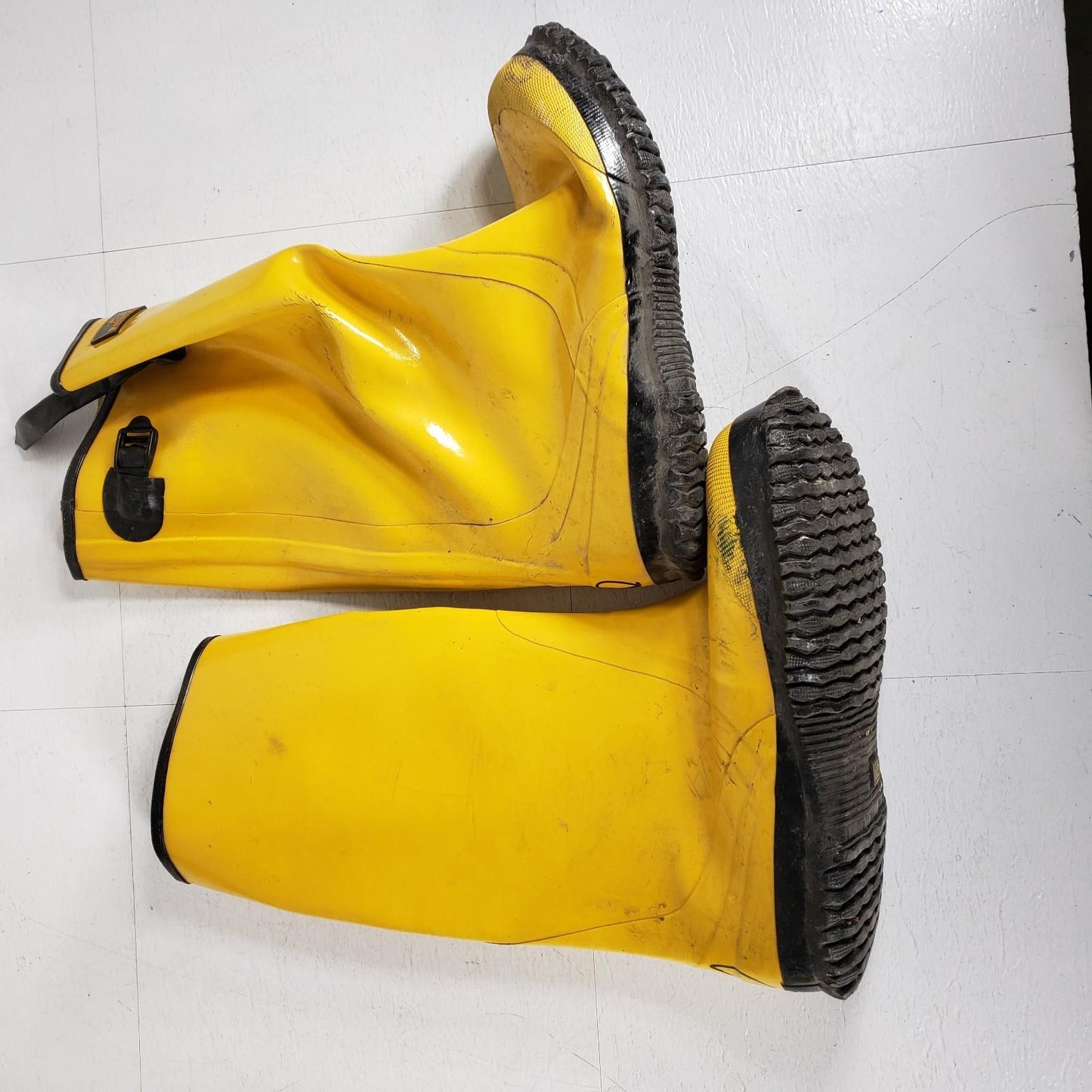 Lot of 3 Pairs Yellow Waterproof Overboots with Buckle Strap 15" height Size 10
