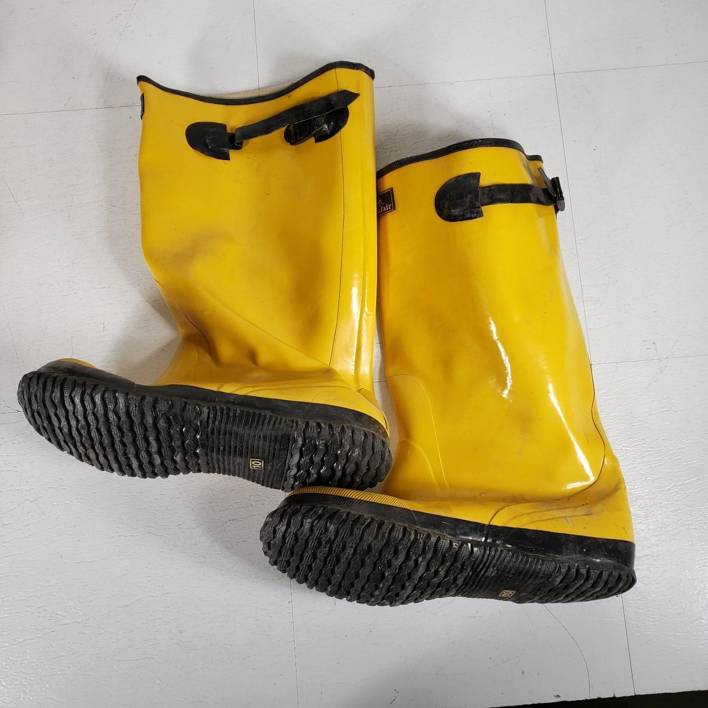 Lot of 3 Pairs Yellow Waterproof Overboots with Buckle Strap 15" height Size 10