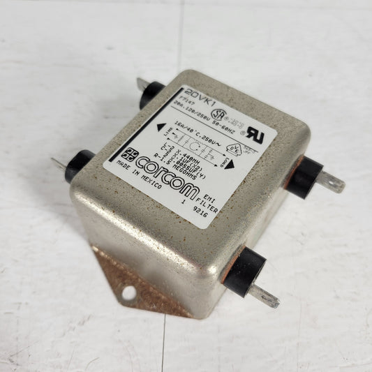 Corcom EMI Filter 20VK1 20A 120-250V 50-60HZ Panel Mount Spade Terminal