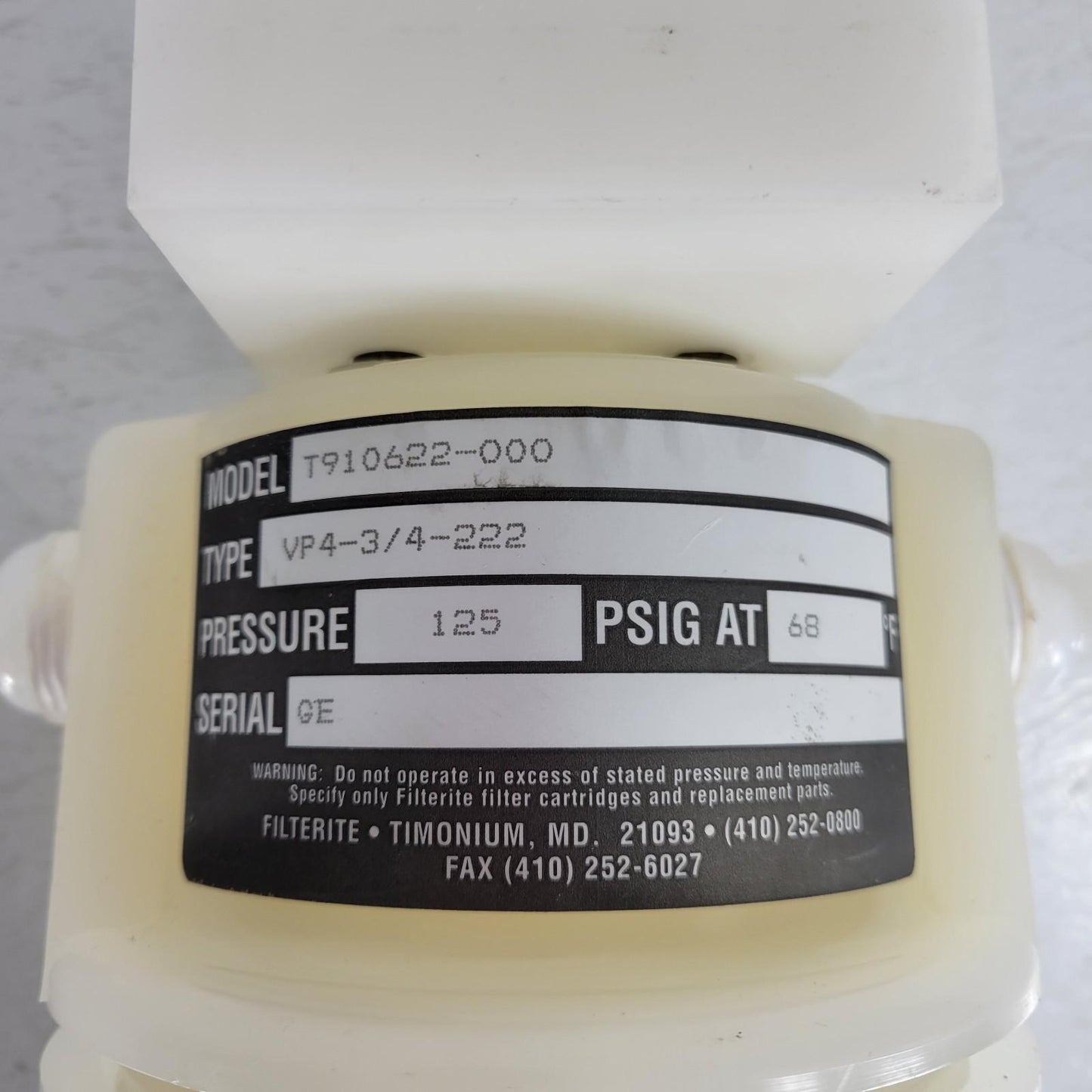 USF Filtration & Separations Filterite T910622-000 VP4-3/4-222 PTFE 125 PSI