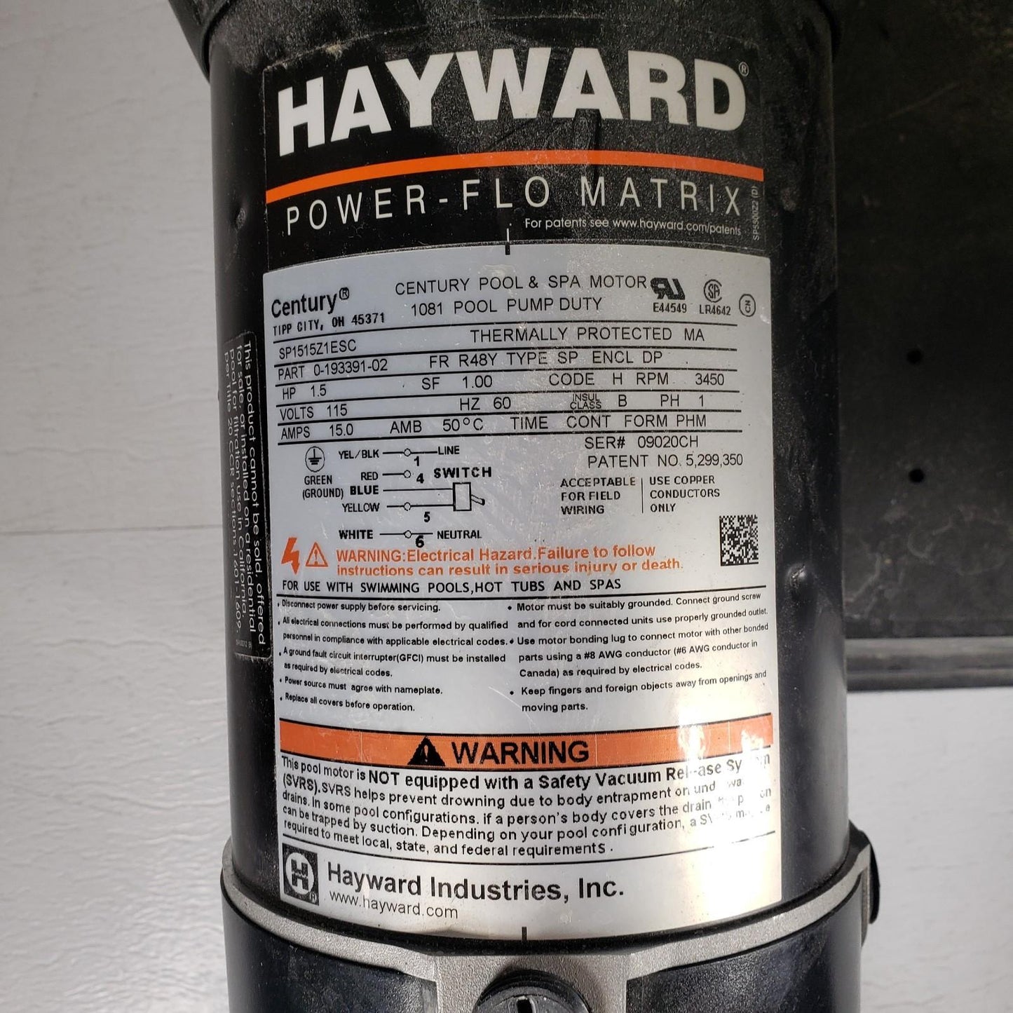 Hayward S210T Pool Sand Filter w Hayward Power-Flo Matrix Pump 1.5 HP 115 V 15 A