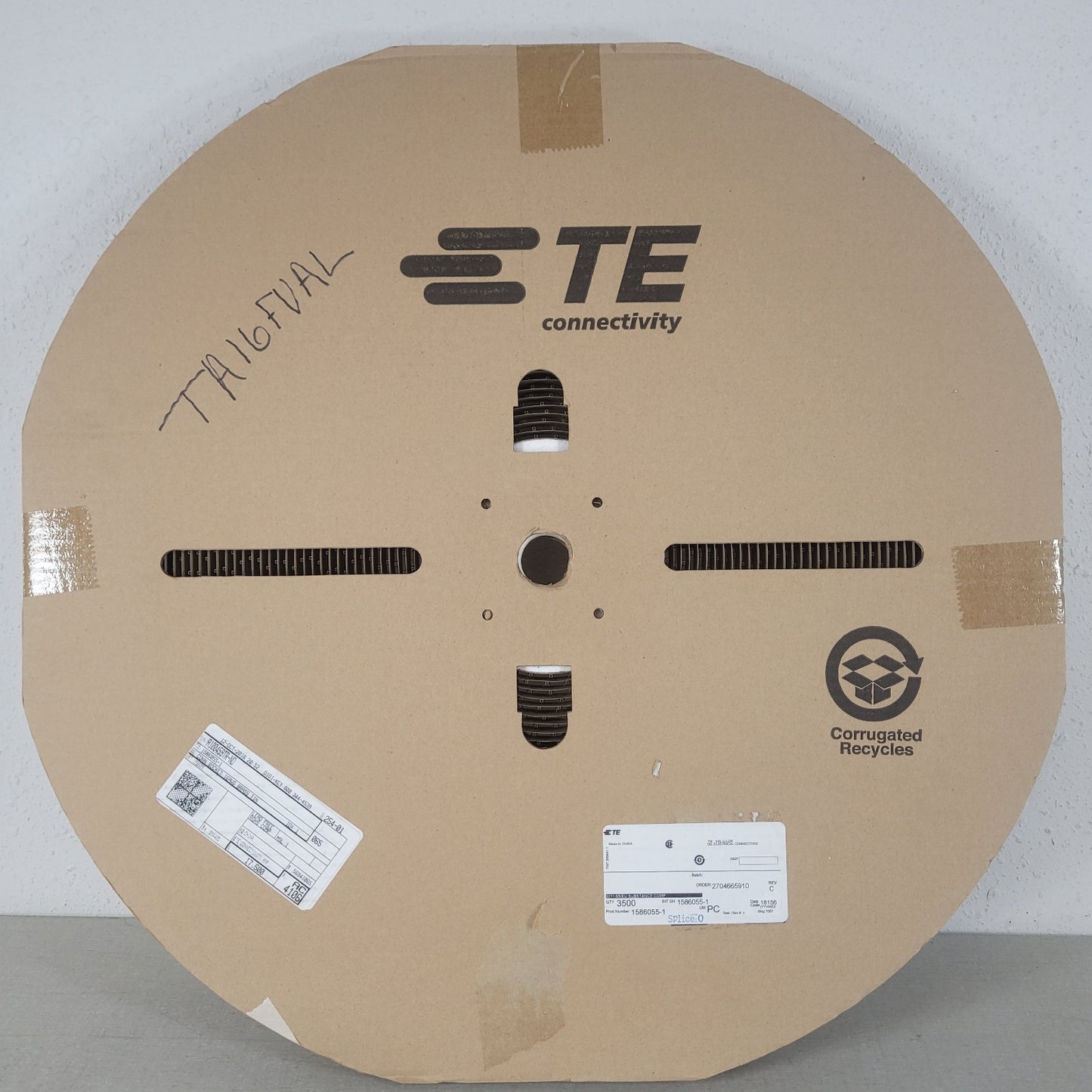 Partial Reel 2900 Count: TE Connectivity 1586055-1 Crimps 16 AWG Brass Tin