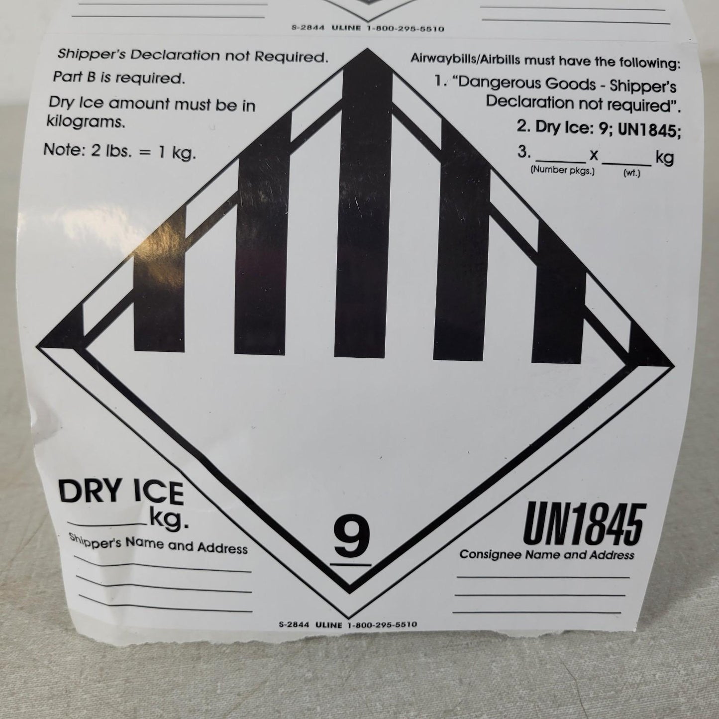 PARTIAL Uline S-2844 D.O.T. Hazard Labels Misc 9 Dry Ice 6 x 6" Permanent Adhes