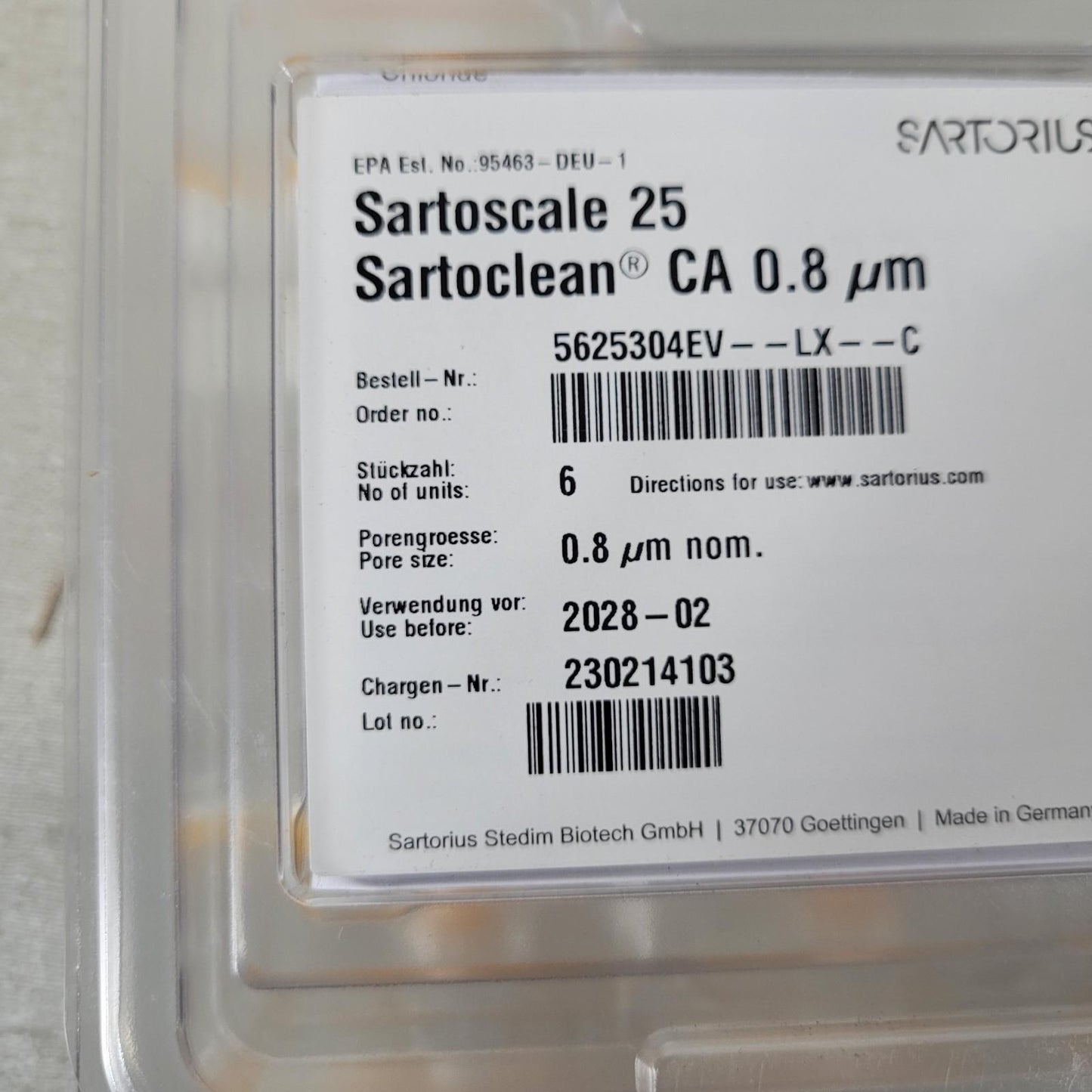 Sartorius Sartoclean 5625304EV-LX 0.8 um Sartoscale 25 Sterile Filters -3 Pack
