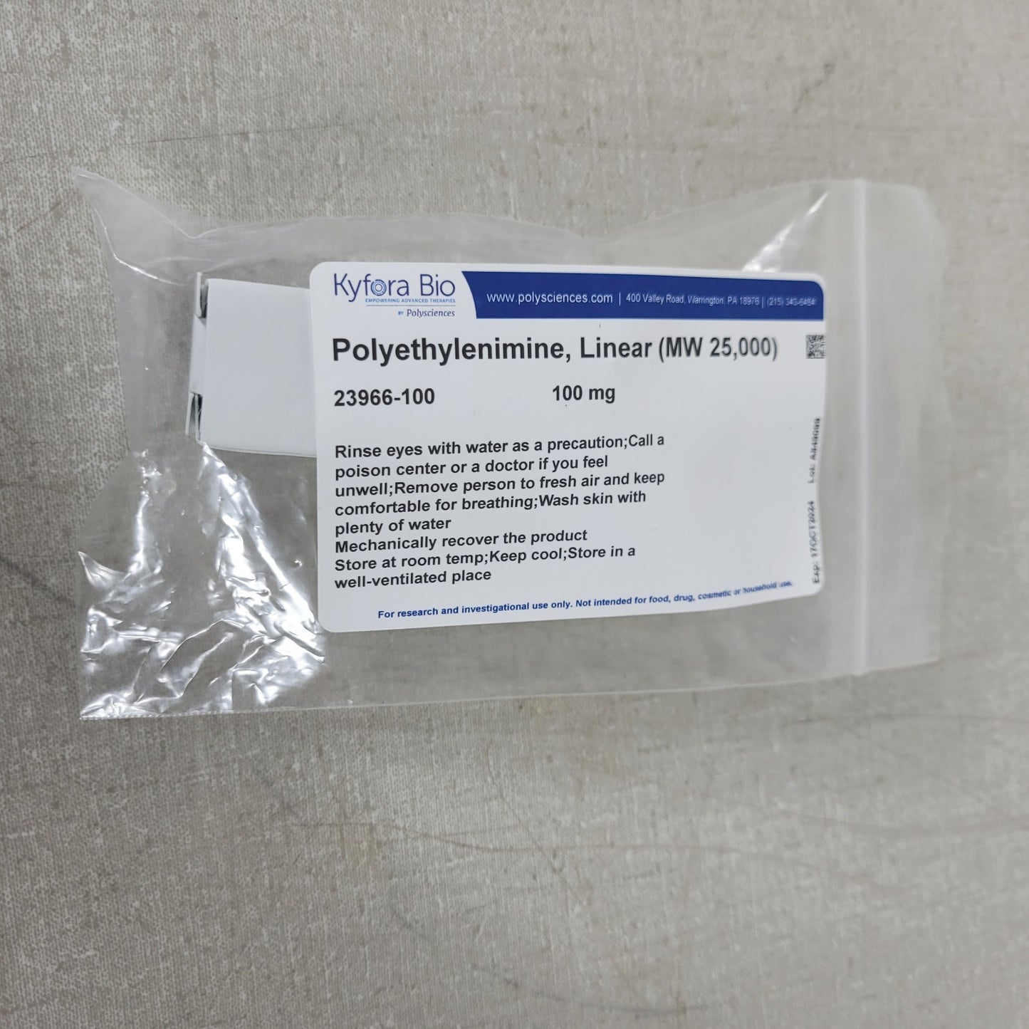 Kyfora Bio Polyethylenimine 23966-100 Linear MW 25000 Transfection Reagent