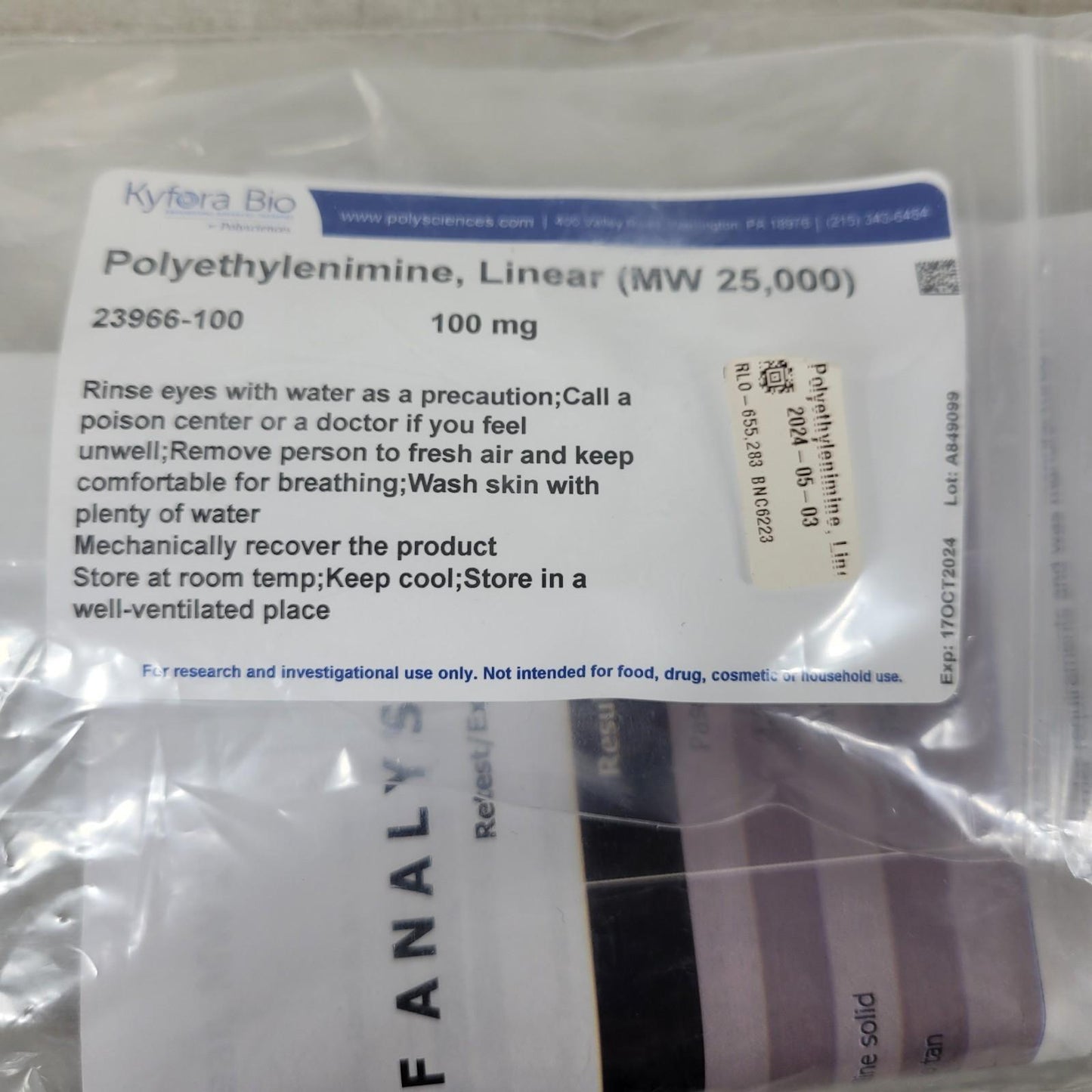Kyfora Bio Polyethylenimine 23966-100 Linear MW 25000 Transfection Reagent