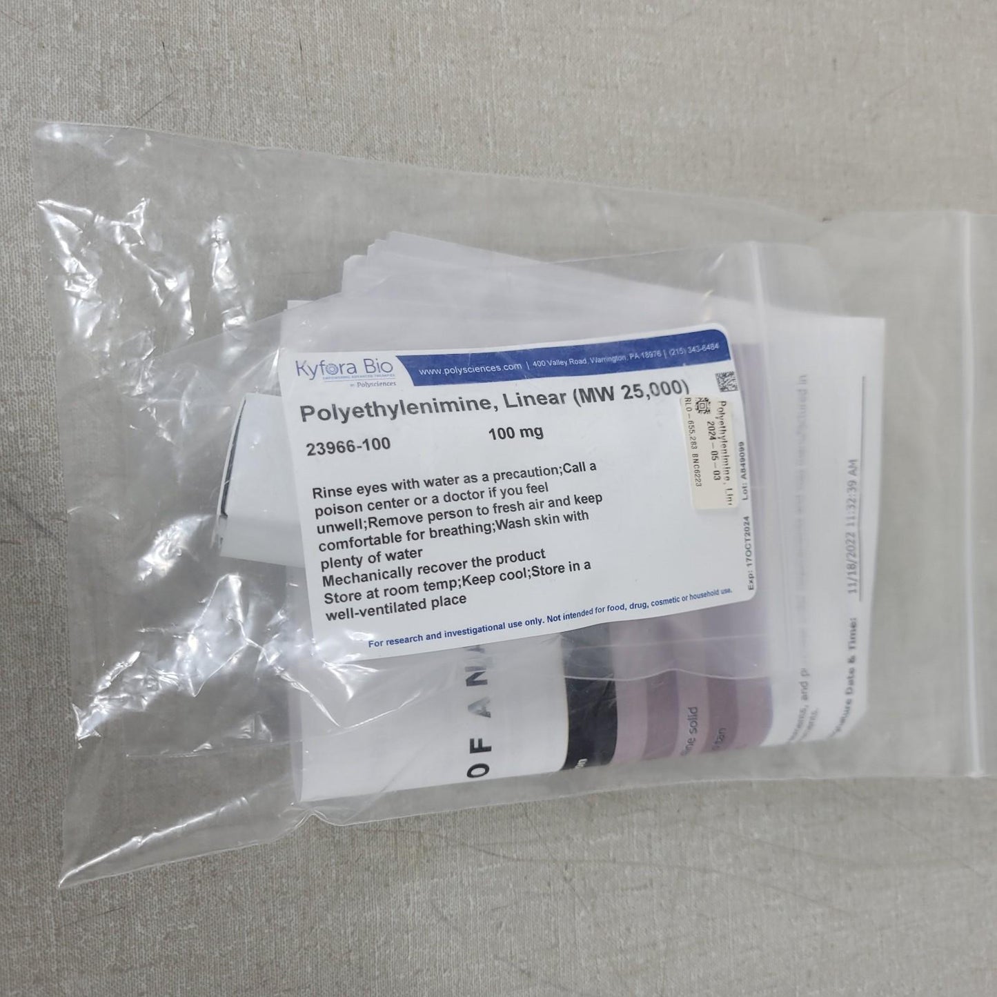 Kyfora Bio Polyethylenimine 23966-100 Linear MW 25000 Transfection Reagent