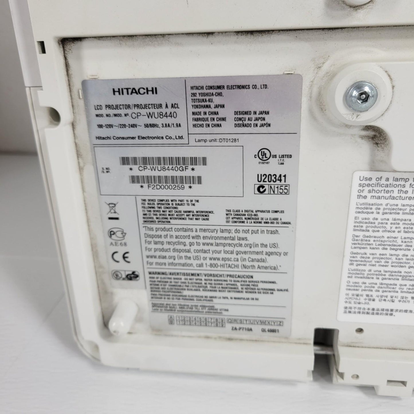 Tested Works Hitachi CP-WU8440 4200 Lumens 3LCD WUXGA Projector 9841 Lamp Hours