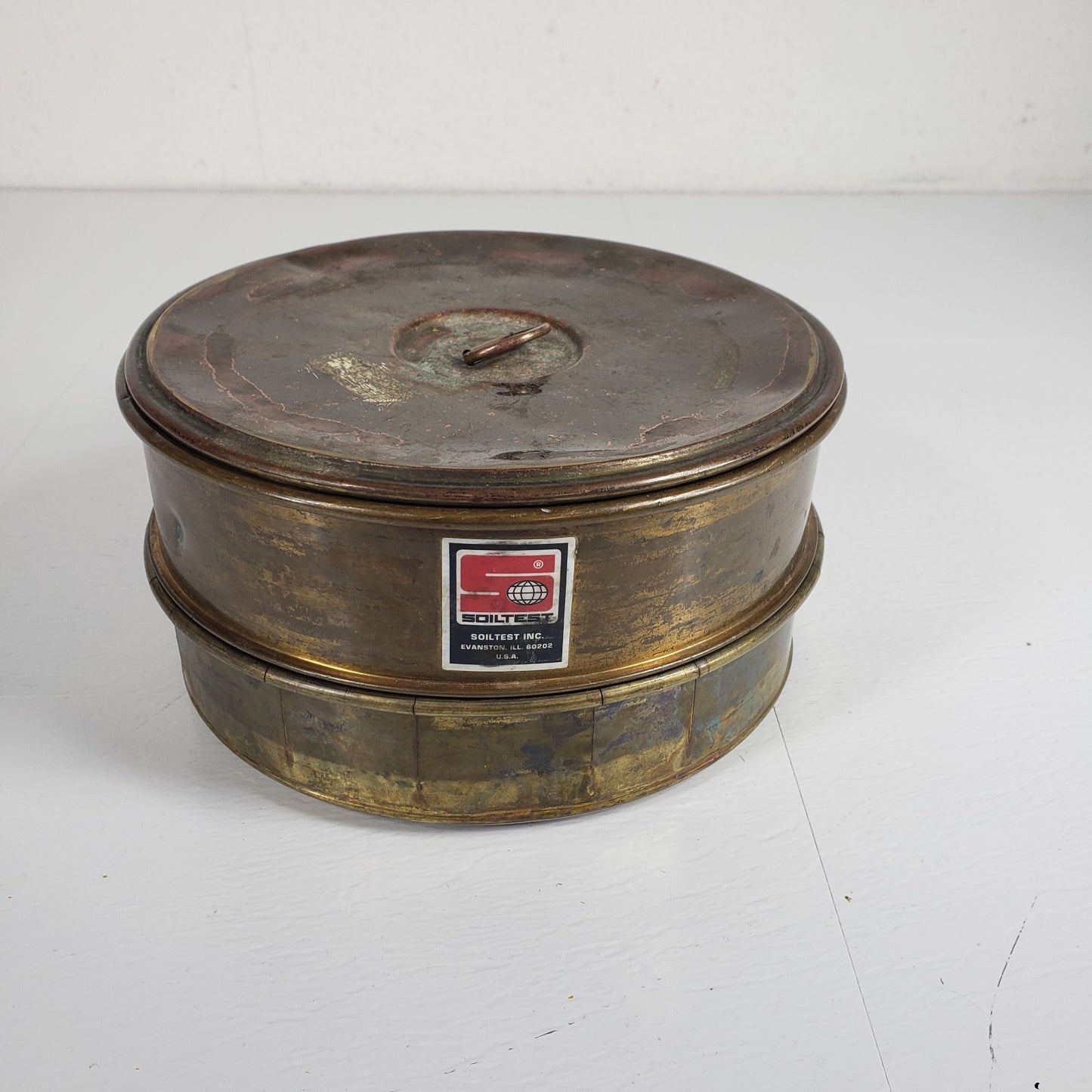 SOILTEST INC. Two 8" Diameter Soil Sieves Brass Material with Lid Bronze Sifter