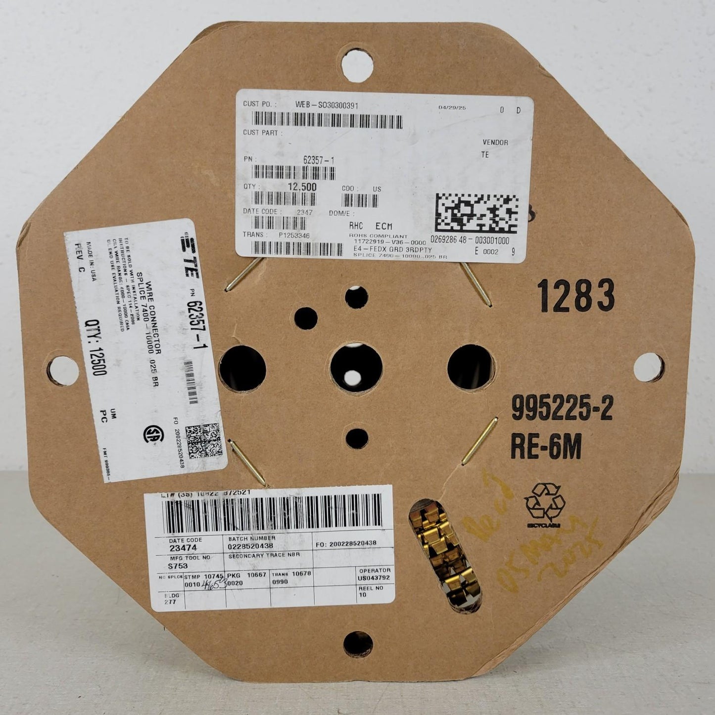 Partial Reel 10000 Count- TE Connectivity 62357-1 Wire Connector Thru Splice