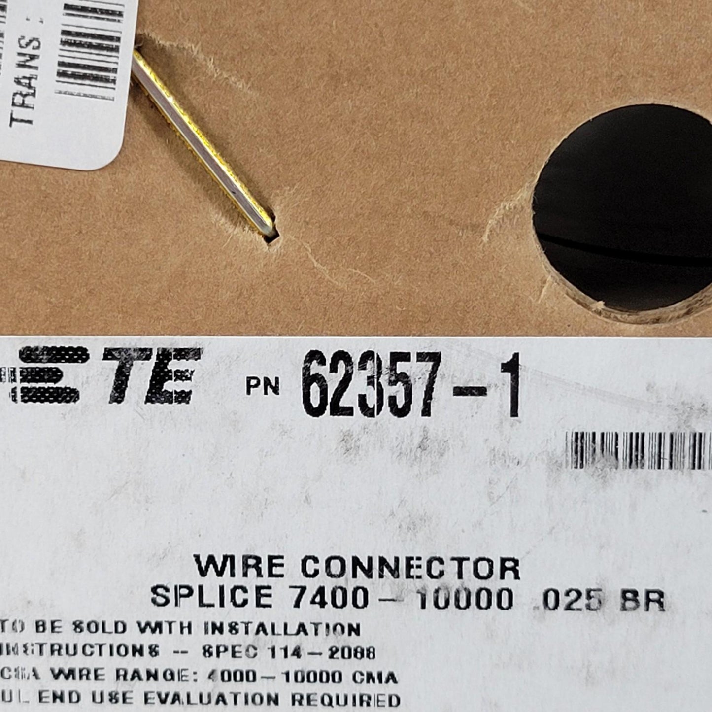 Partial Reel 10000 Count- TE Connectivity 62357-1 Wire Connector Thru Splice