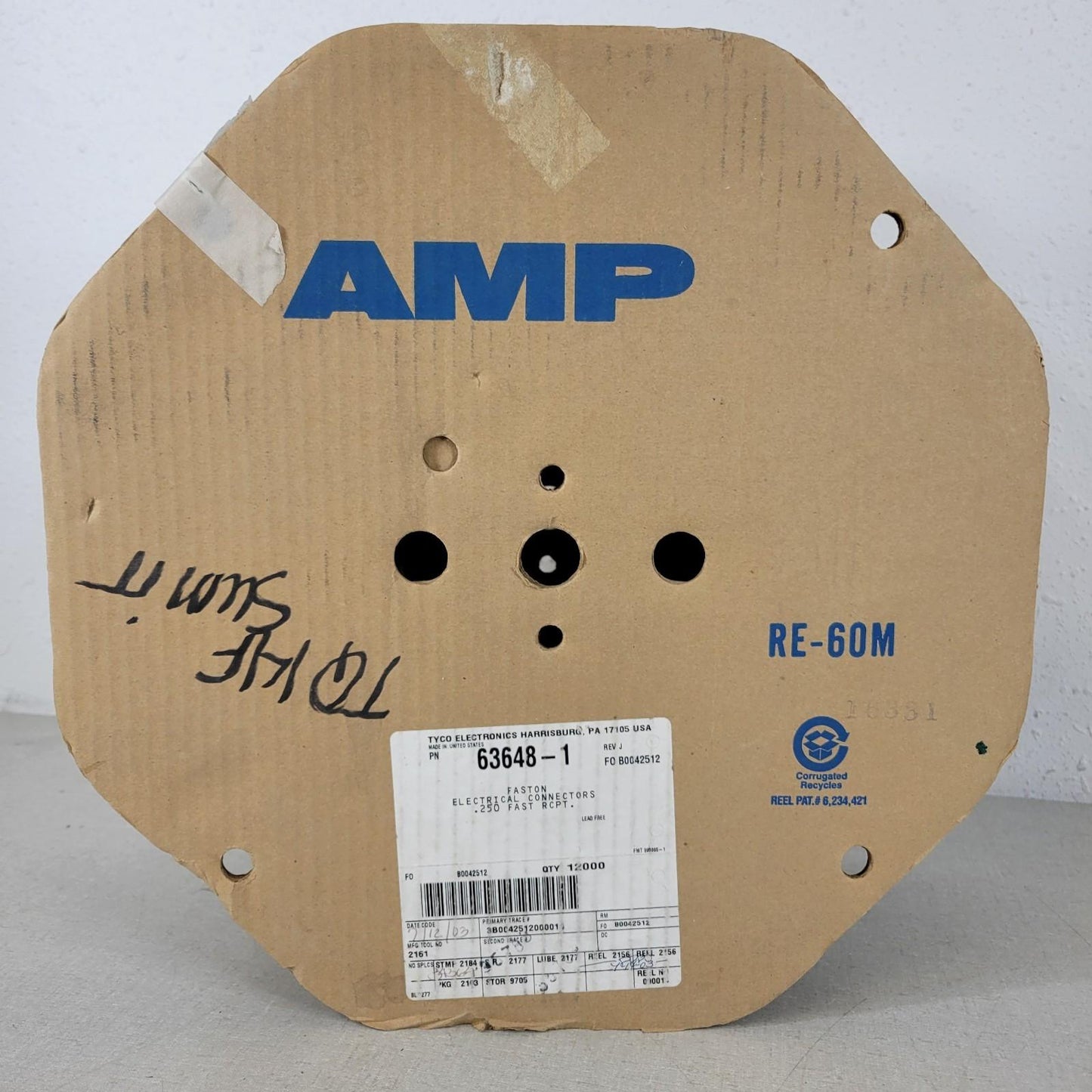 Partial Reel 10000 Count Crimps: AMP 63648-1 Faston Electical Connectors .250