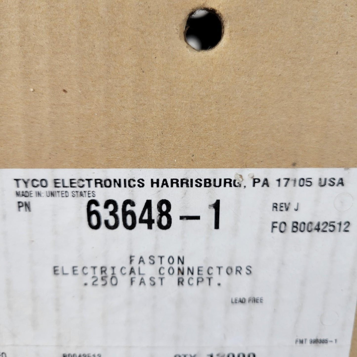 Partial Reel 10000 Count Crimps: AMP 63648-1 Faston Electical Connectors .250