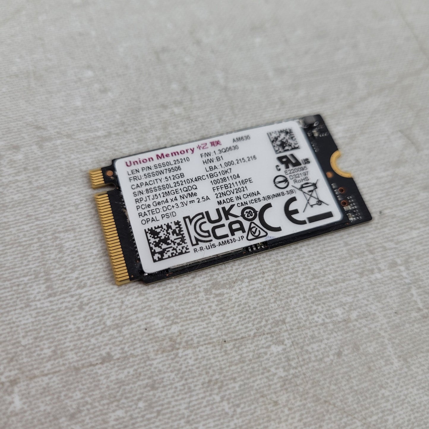 Union Memory 512GB PCIe Gen4 x4 NVMe M.2 2280 SSD AM630 Solid State Drive