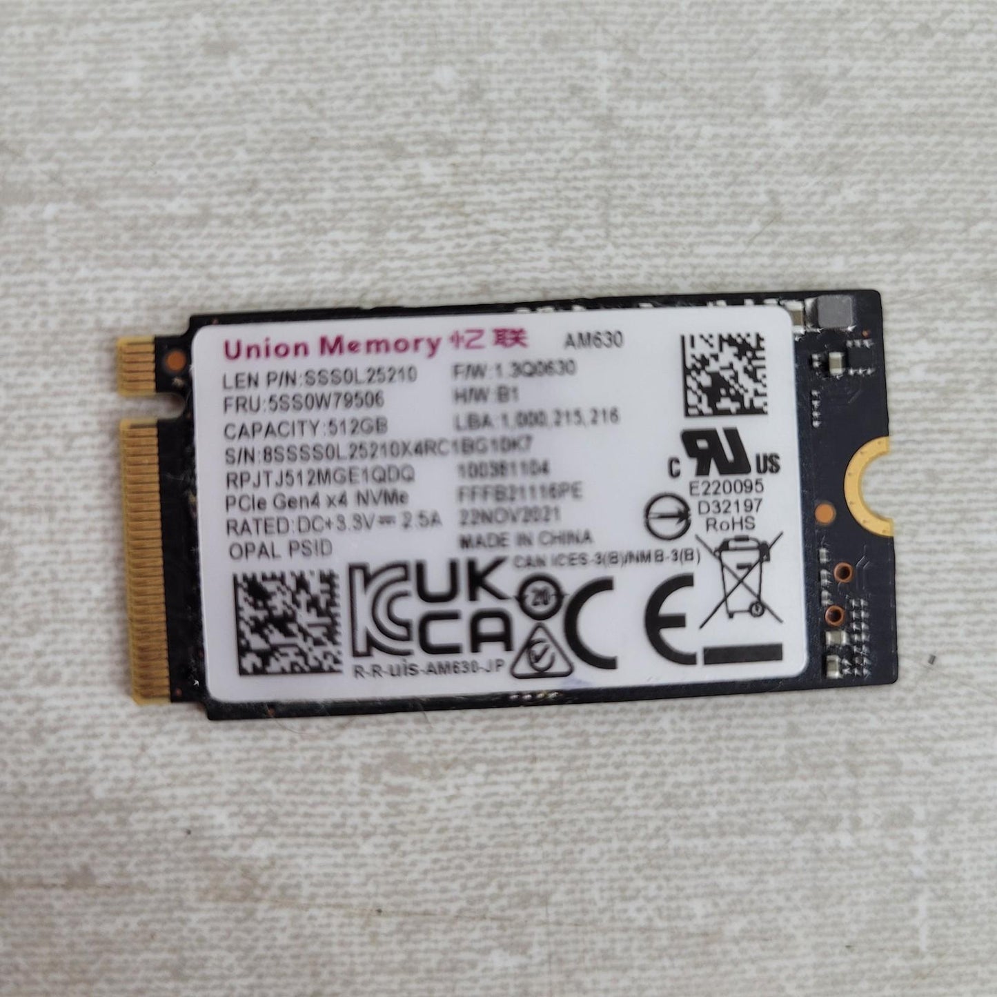 Union Memory 512GB PCIe Gen4 x4 NVMe M.2 2280 SSD AM630 Solid State Drive