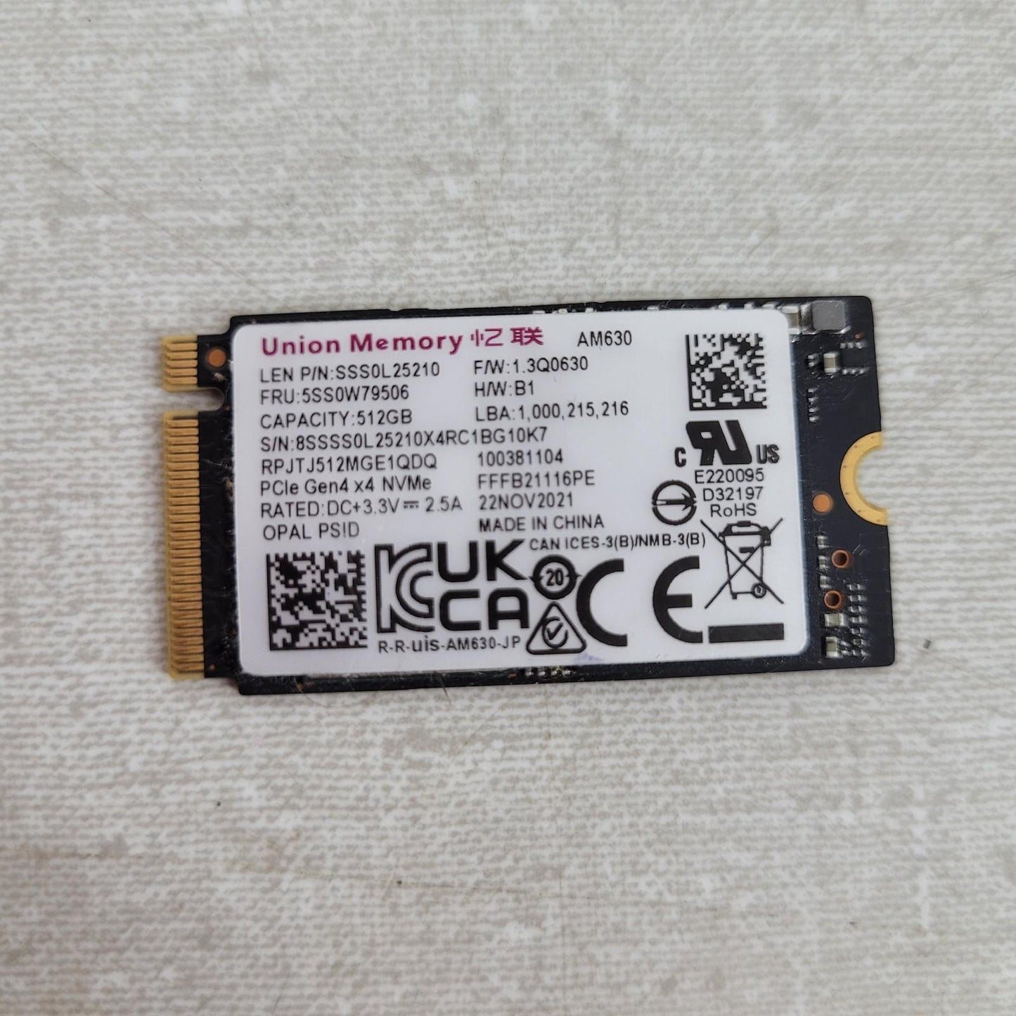 Union Memory 512GB PCIe Gen4 x4 NVMe M.2 2280 SSD AM630 Solid State Drive
