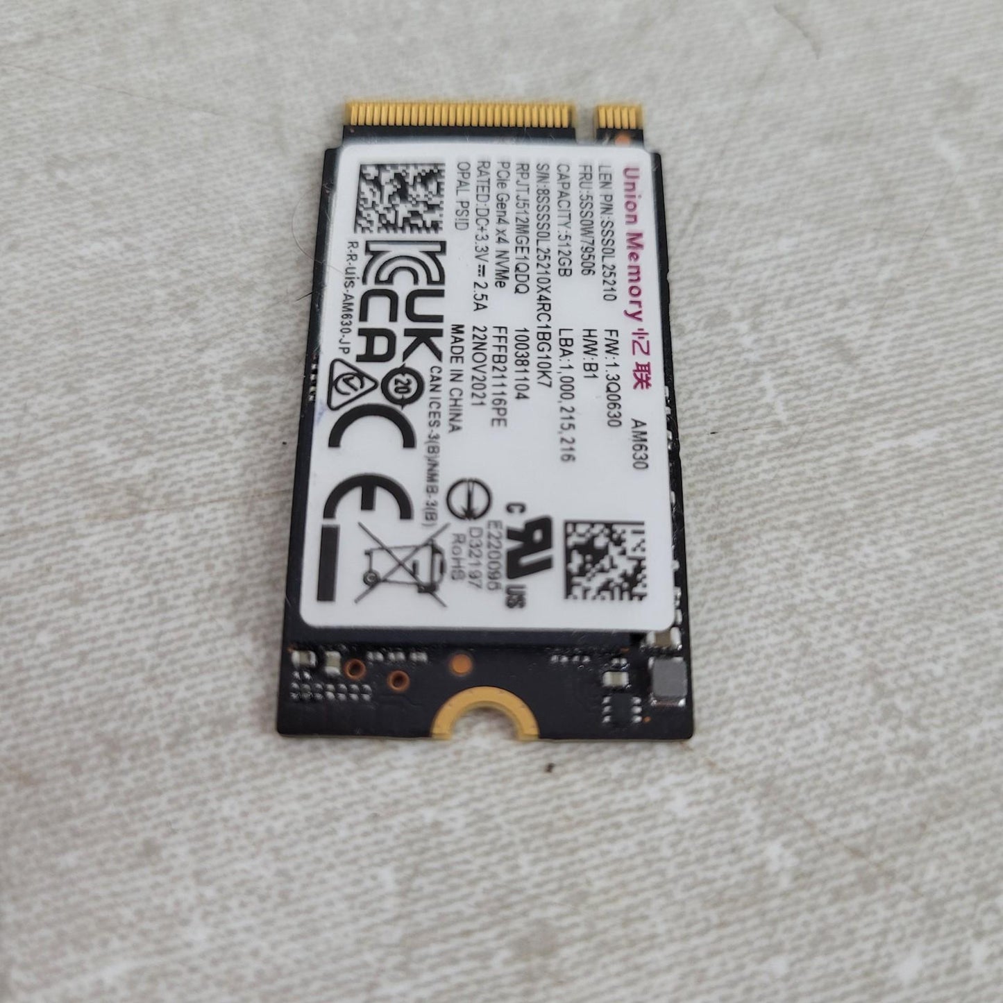 Union Memory 512GB PCIe Gen4 x4 NVMe M.2 2280 SSD AM630 Solid State Drive