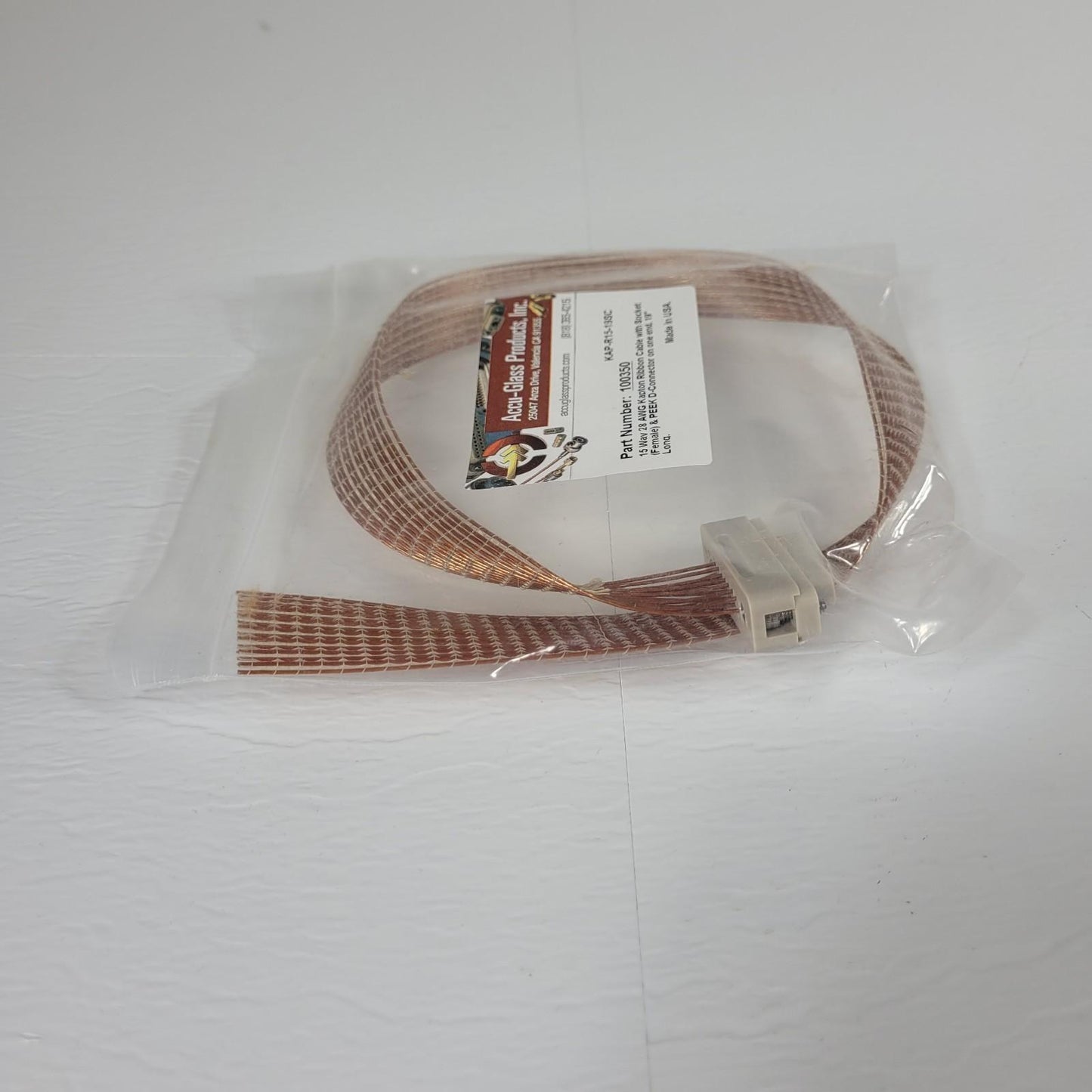 Accu-Glass 100350 15-Wire UHV High Vacuum Kapton Ribbon Cable w/ DB-15 19" Long