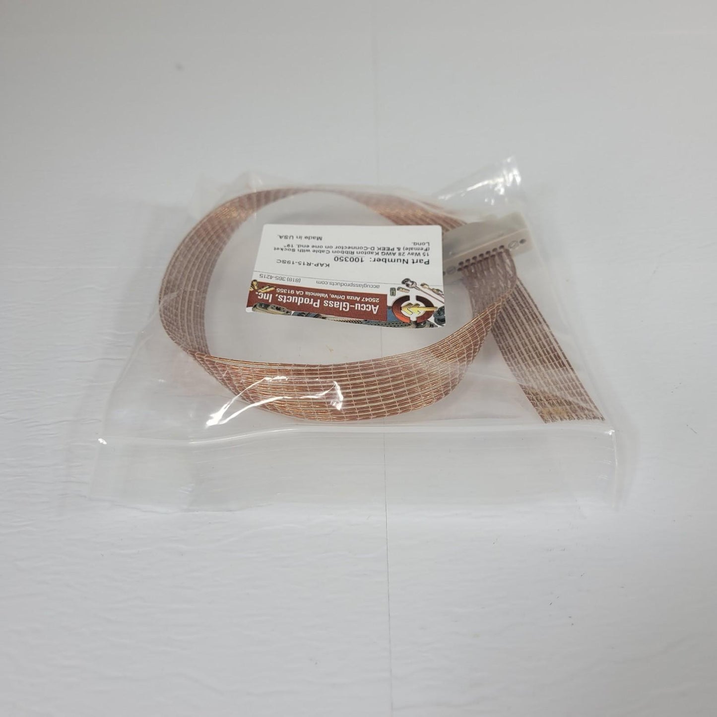 Accu-Glass 100350 15-Wire UHV High Vacuum Kapton Ribbon Cable w/ DB-15 19" Long