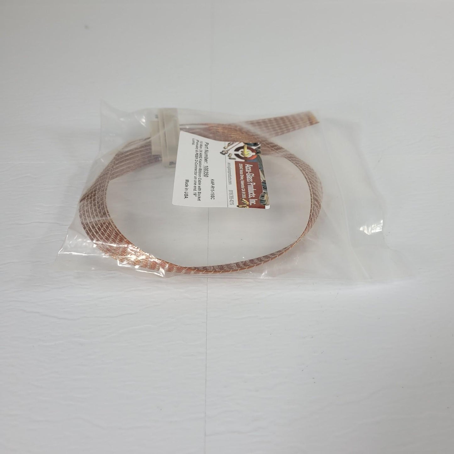 Accu-Glass 100350 15-Wire UHV High Vacuum Kapton Ribbon Cable w/ DB-15 19" Long
