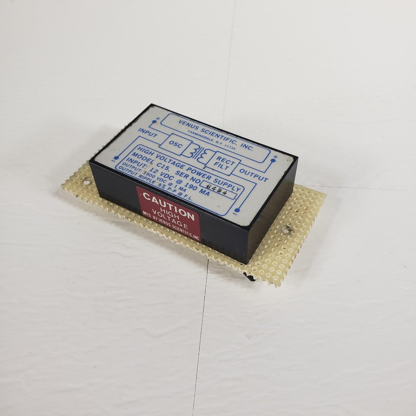 VENUS SCIENTIFIC INC. Model C15 High Voltage Power Supply 12VDC In, 1500VDC Out