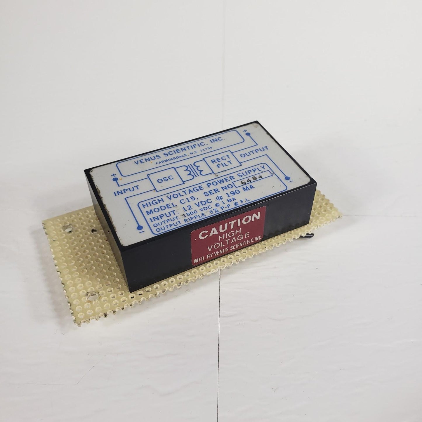 VENUS SCIENTIFIC INC. Model C15 High Voltage Power Supply 12VDC In, 1500VDC Out