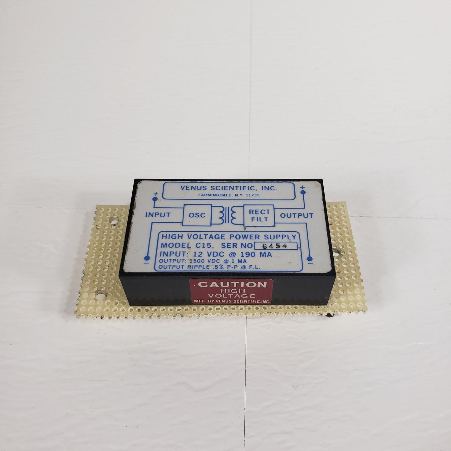 VENUS SCIENTIFIC INC. Model C15 High Voltage Power Supply 12VDC In, 1500VDC Out