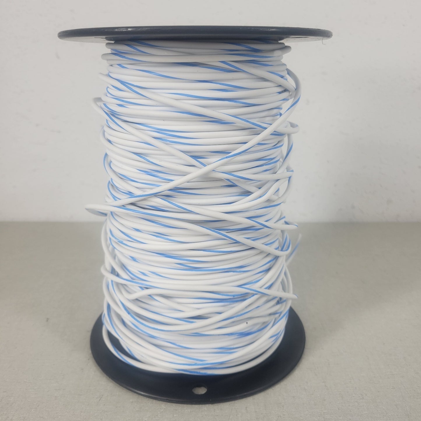 Partial Reel 450ft: Waytek WX14-9 White w/ Blue Stripe 14GA Copper Wire