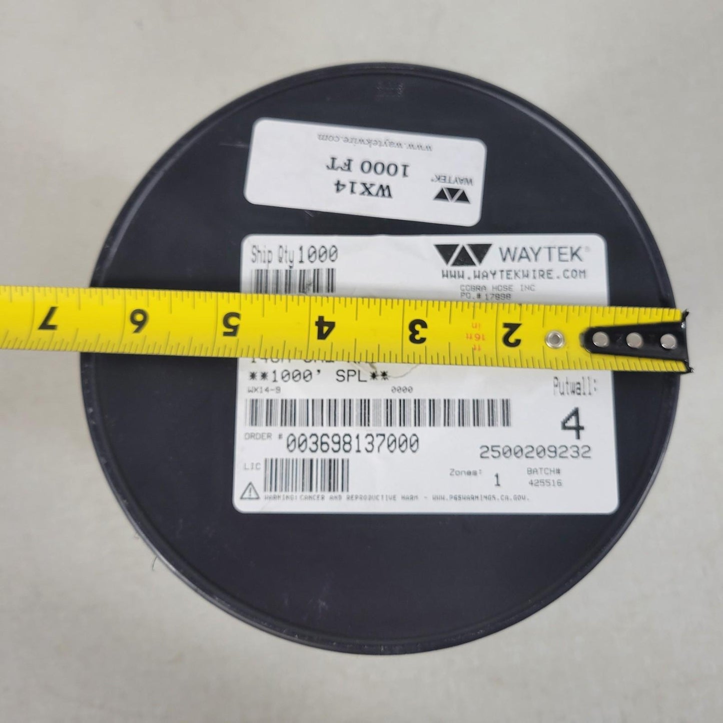 Partial Reel 450ft: Waytek WX14-9 White w/ Blue Stripe 14GA Copper Wire