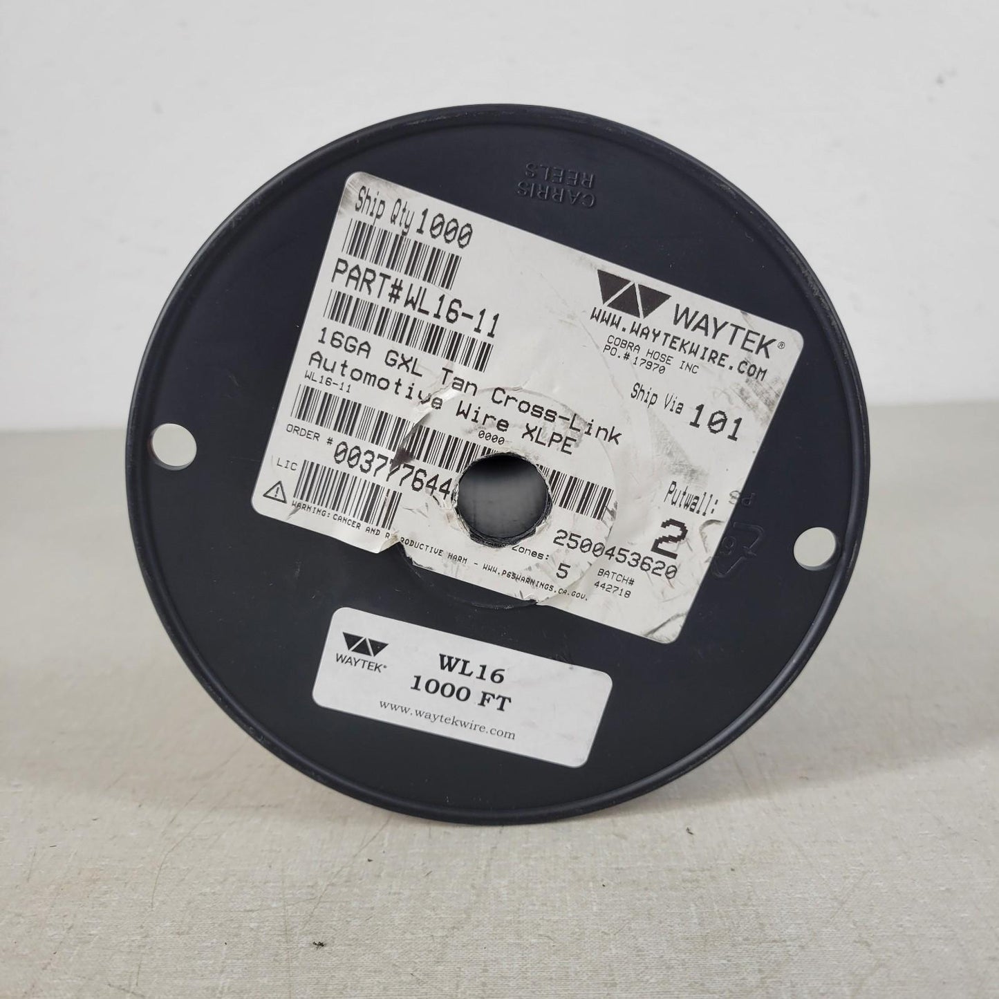 Partial Reel 280 ft Waytek WL16-11 GXL Tan Cross-Link Automotive Wire 16GA