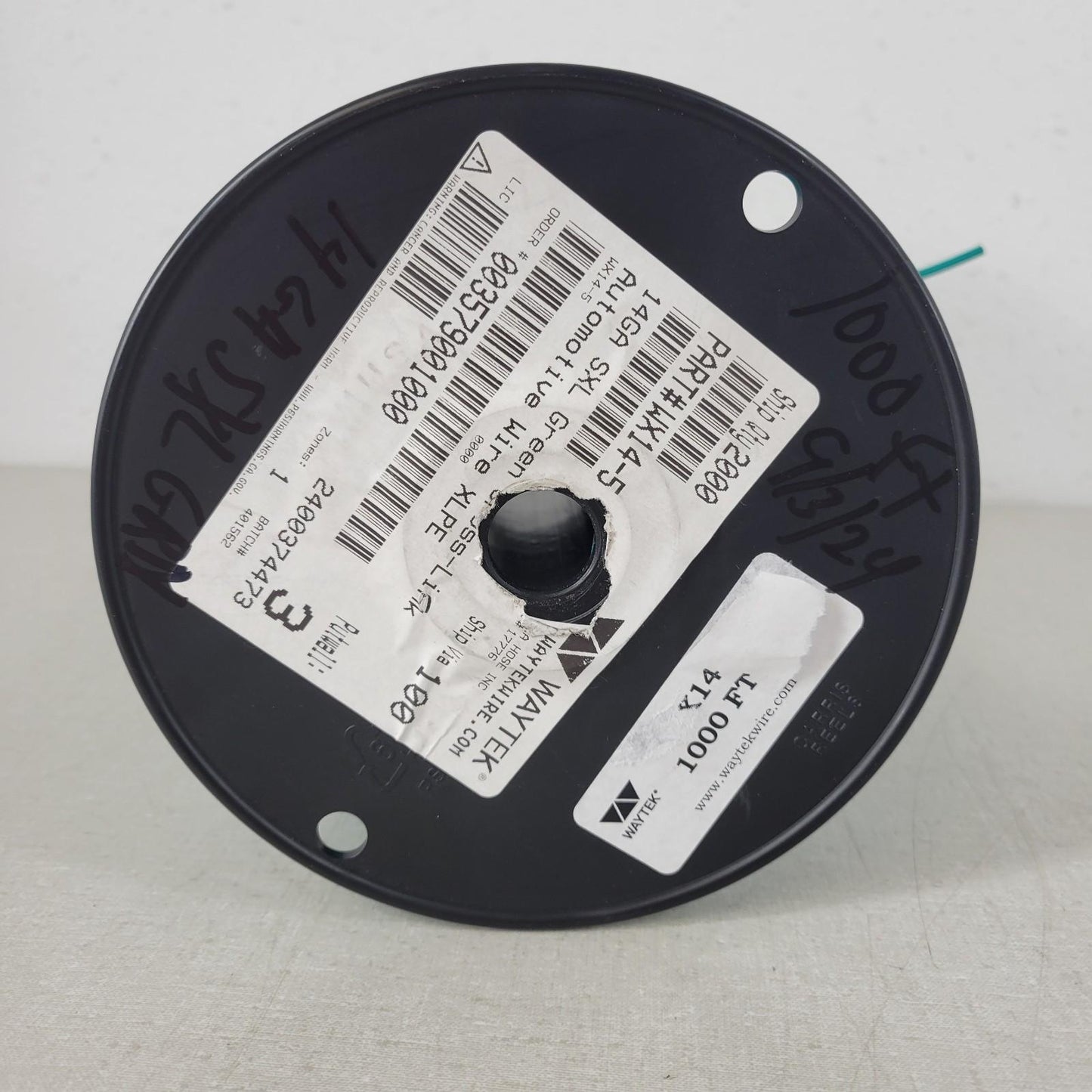 Partial Reel 310ft Waytek WX14-5 SXL Green Cross-Link Automotive Wire 14GA