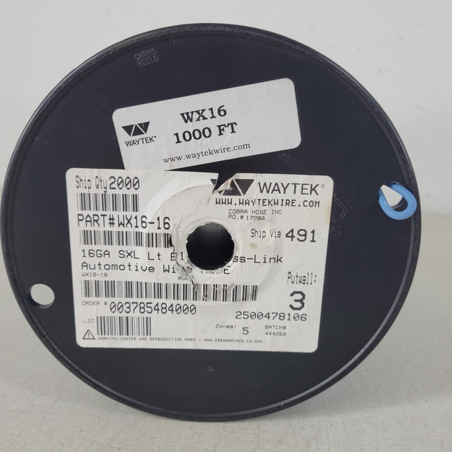 Partial Reel 700ft Waytek WX16-16 SXL Light Blue Cross-Link Automotive Wire 16GA
