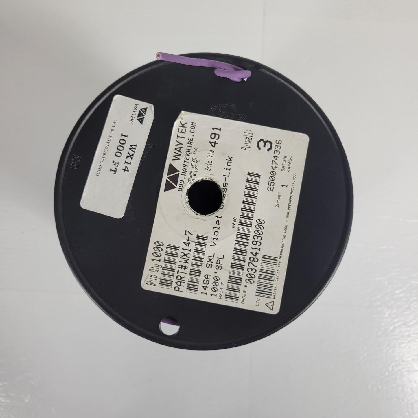 Partial Reel 650ft Waytek WX14-7 SXL Violet Cross-Link Automotive Wire 14GA