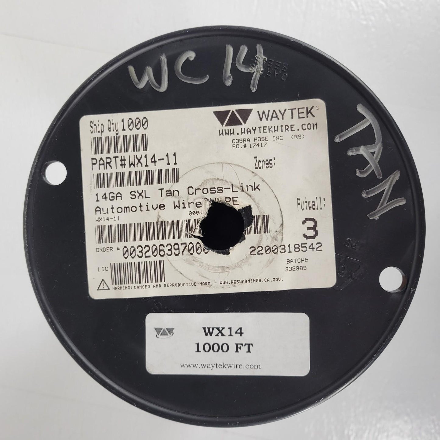 Partial Reel 370ft Waytek WX14-11 SXL Tan Cross-Link Automotive Wire 14GA