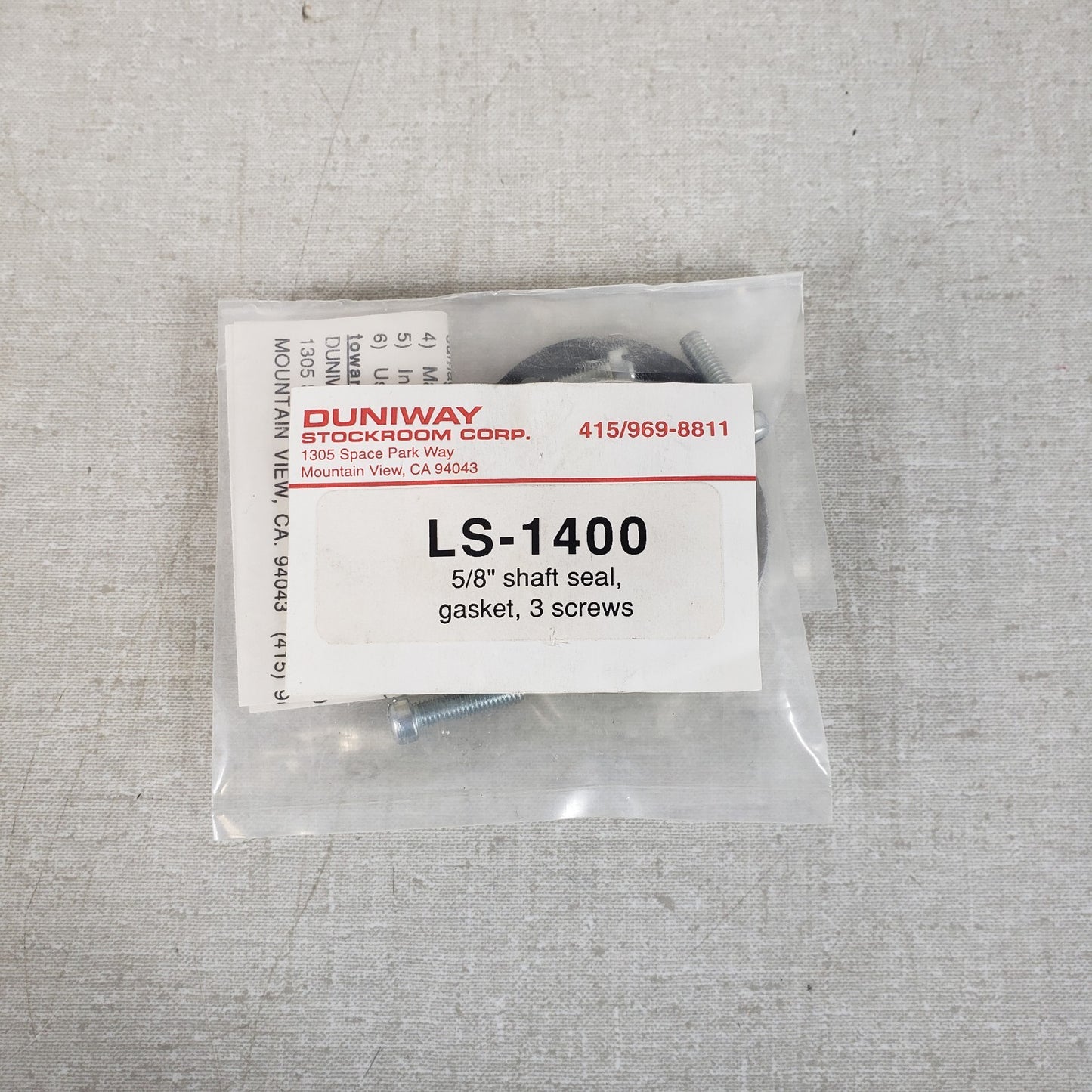 DUNIWAY STOCKROOM LS1400 5/8" Shaft Seal, Gasket, 3 Screws Kit