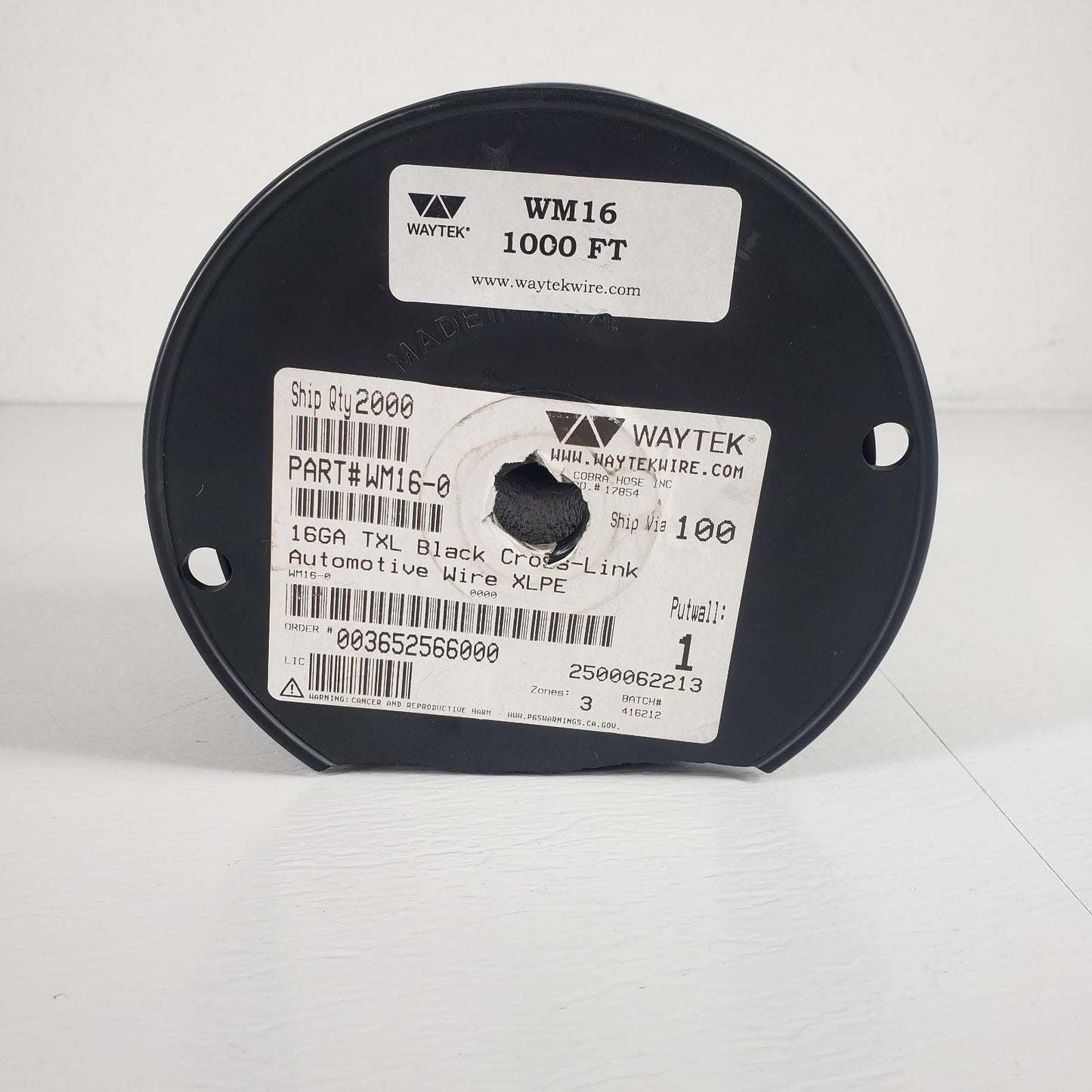 Partial Reel 860ft- Waytek WM16-0 TXL Black Cross-Link Automotive Wire 16GA