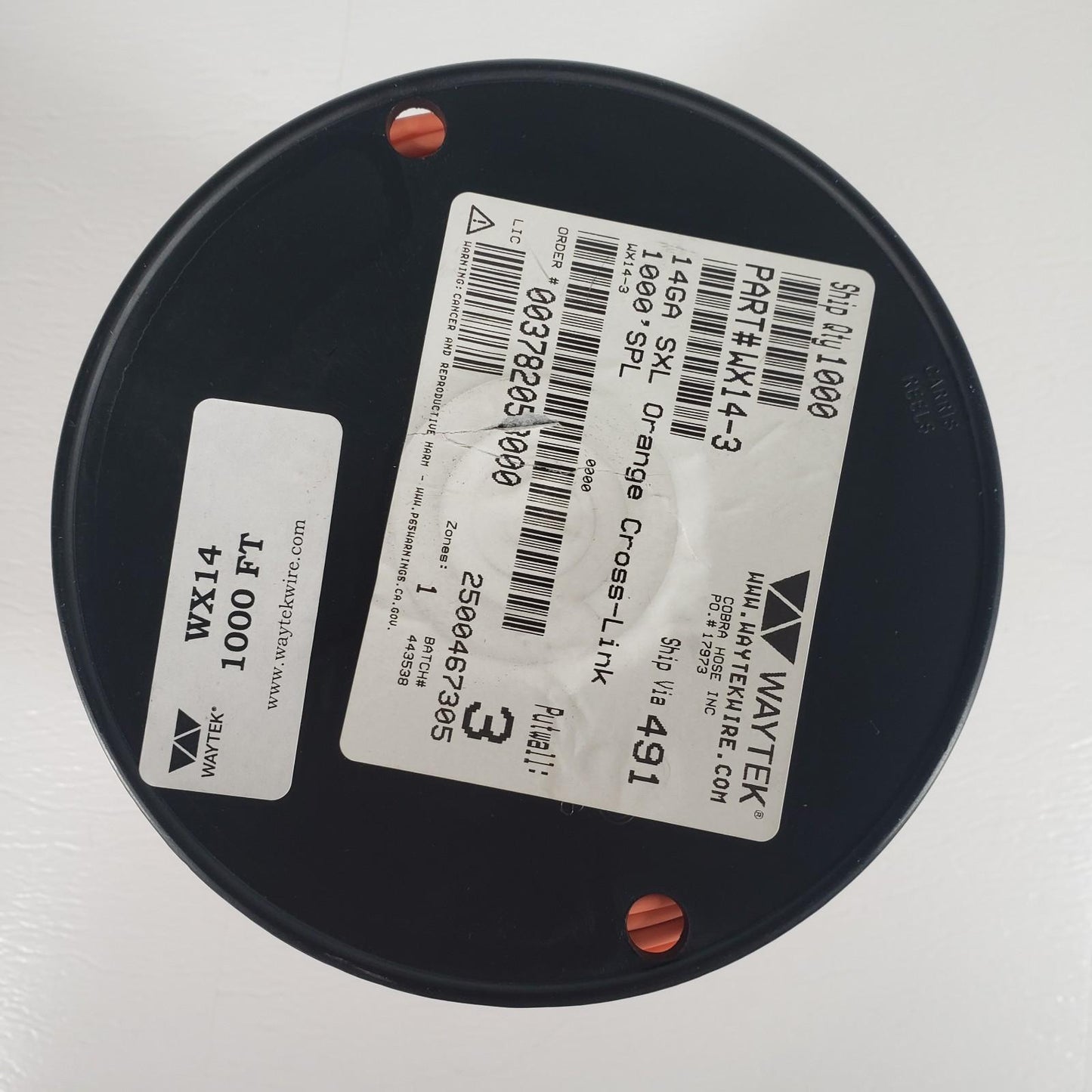 Partial Reel 900ft Waytek WX14-3 SXL Orange Cross-Link Automotive Wire 14GA