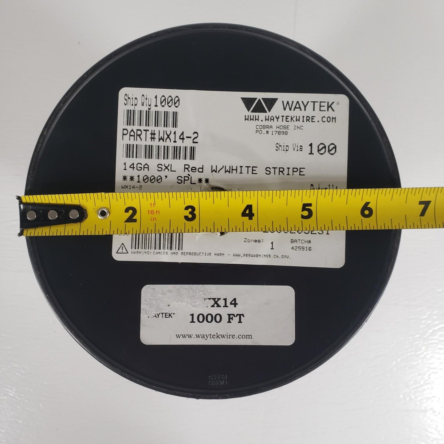 Partial Reel 380ft Waytek WX14-2 SXL Red & White Cross-Link Automotive Wire 14GA