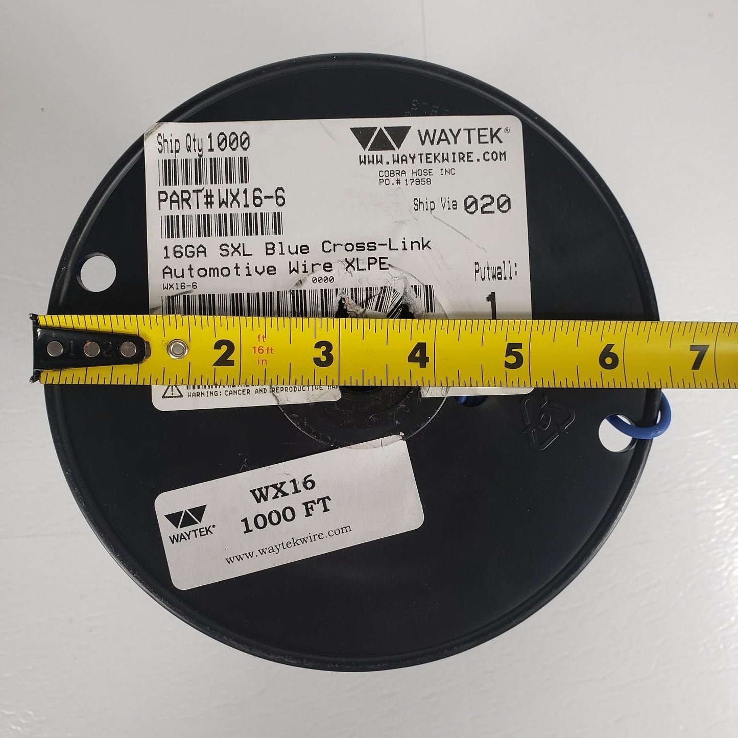 Partial Reel 270ft Waytek WX16-6 SXL Blue Cross-Link Automotive Wire 16GA