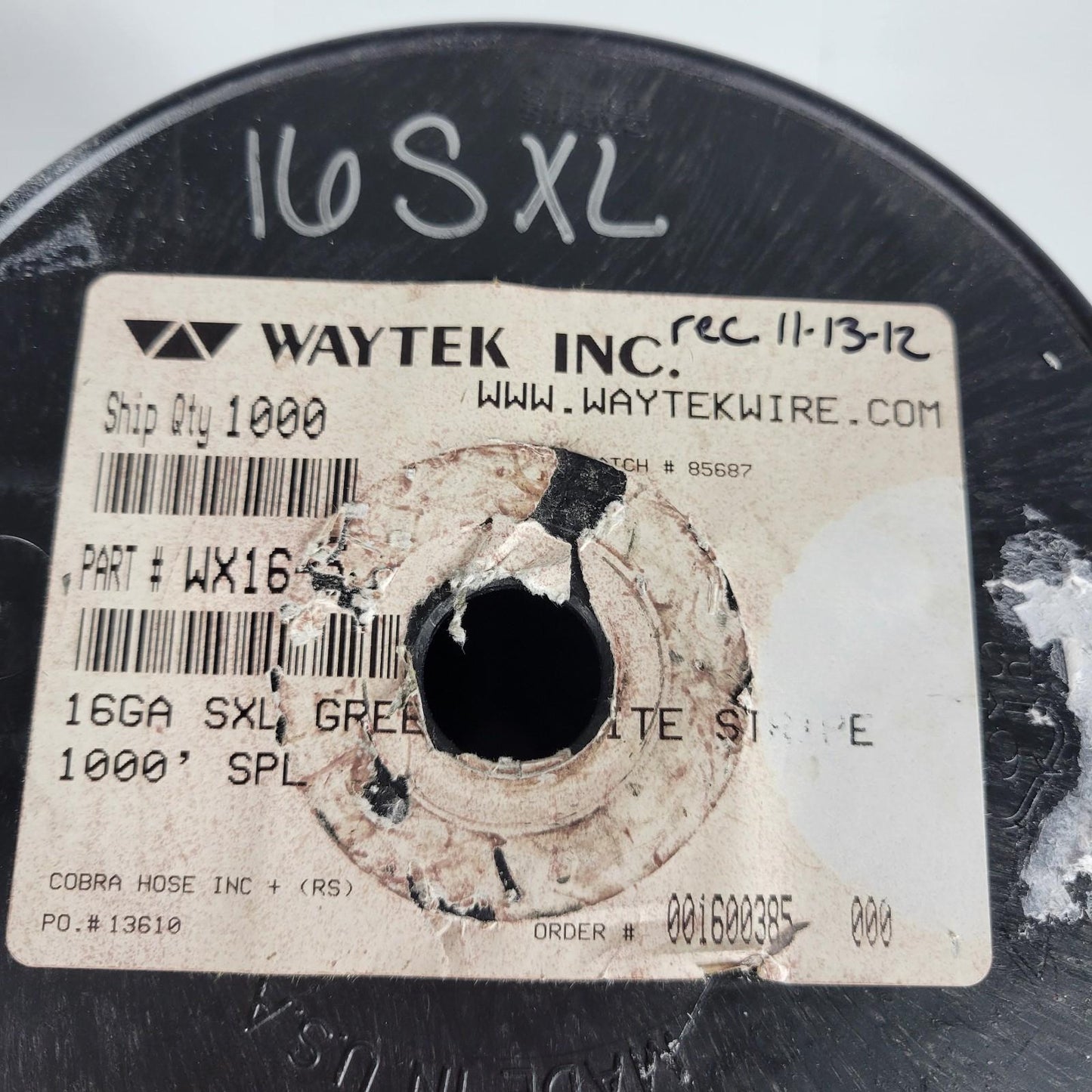 Partial Reel 540ft Waytek WX16-5 SXL Green & White Cross-Link Automotive Wire