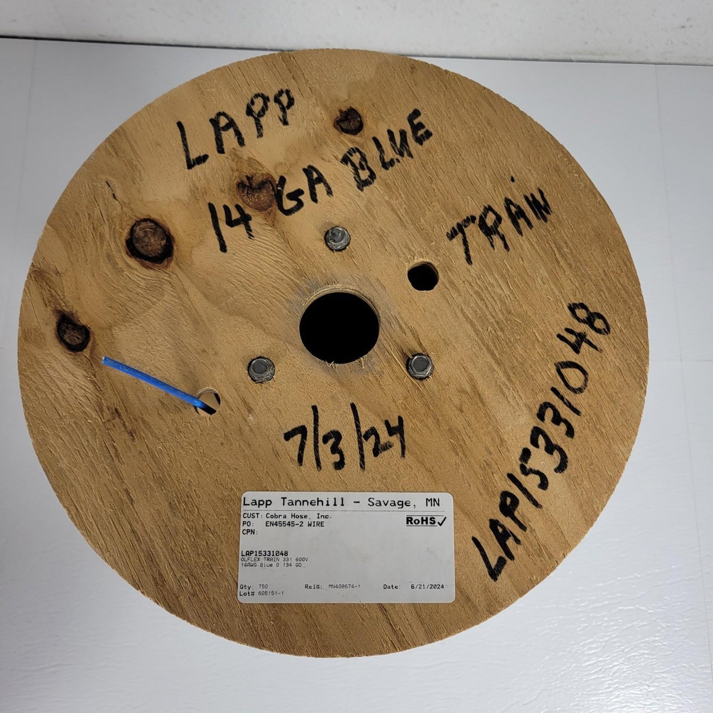 Partial Reel 330ft Lapp Tannehill Lap153311048 OLFLEX Train 331 600V 14AWG Blue