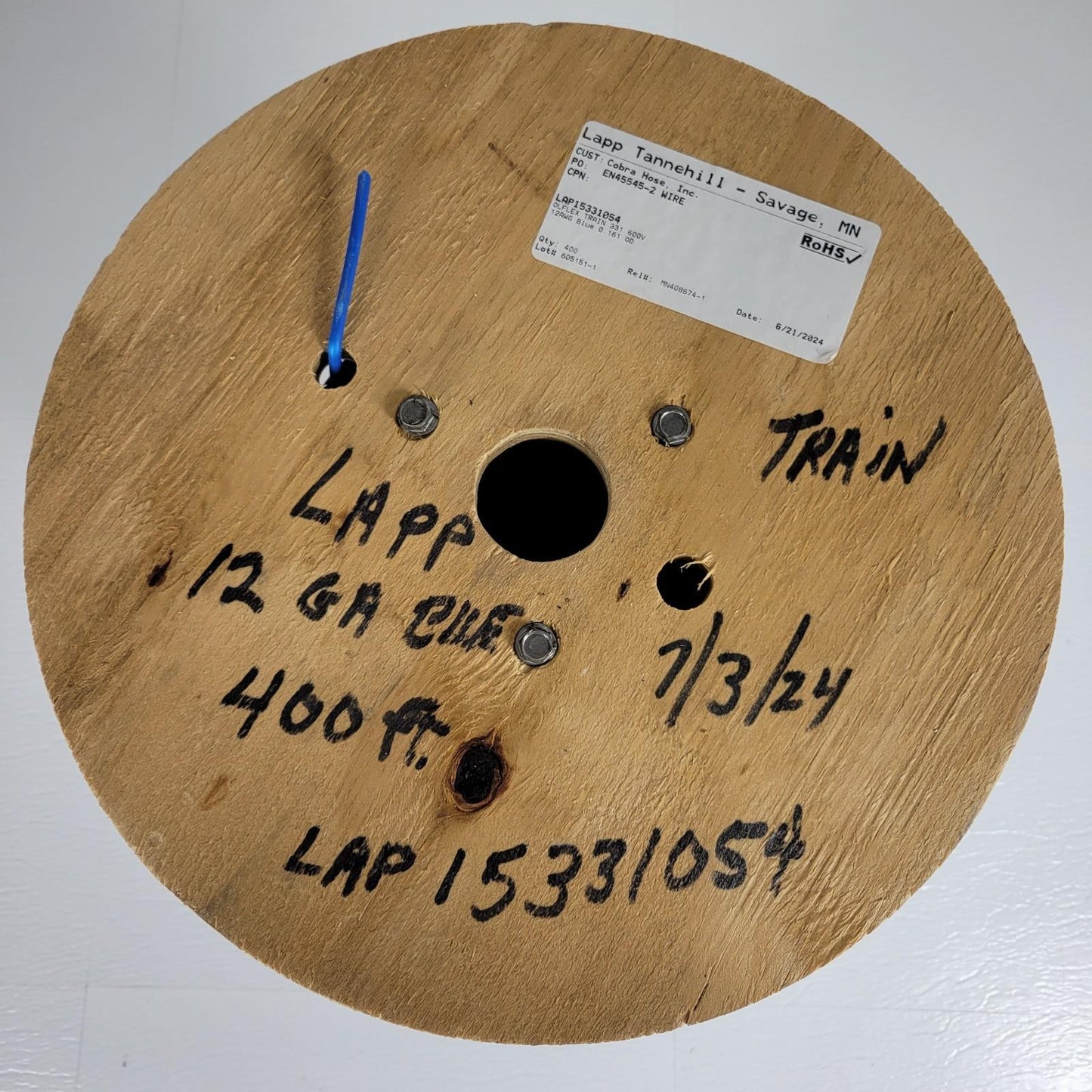Partial Reel 340ft Lapp Tannehill Lap15331054 OLFLEX Train 331 600V 12AWG Blue