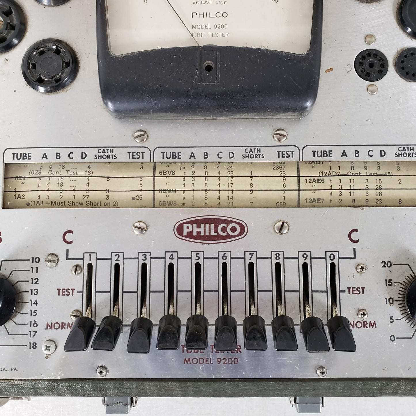 Vintage PHILCO 9200 Vacuum Tube Tester with Original Instructions