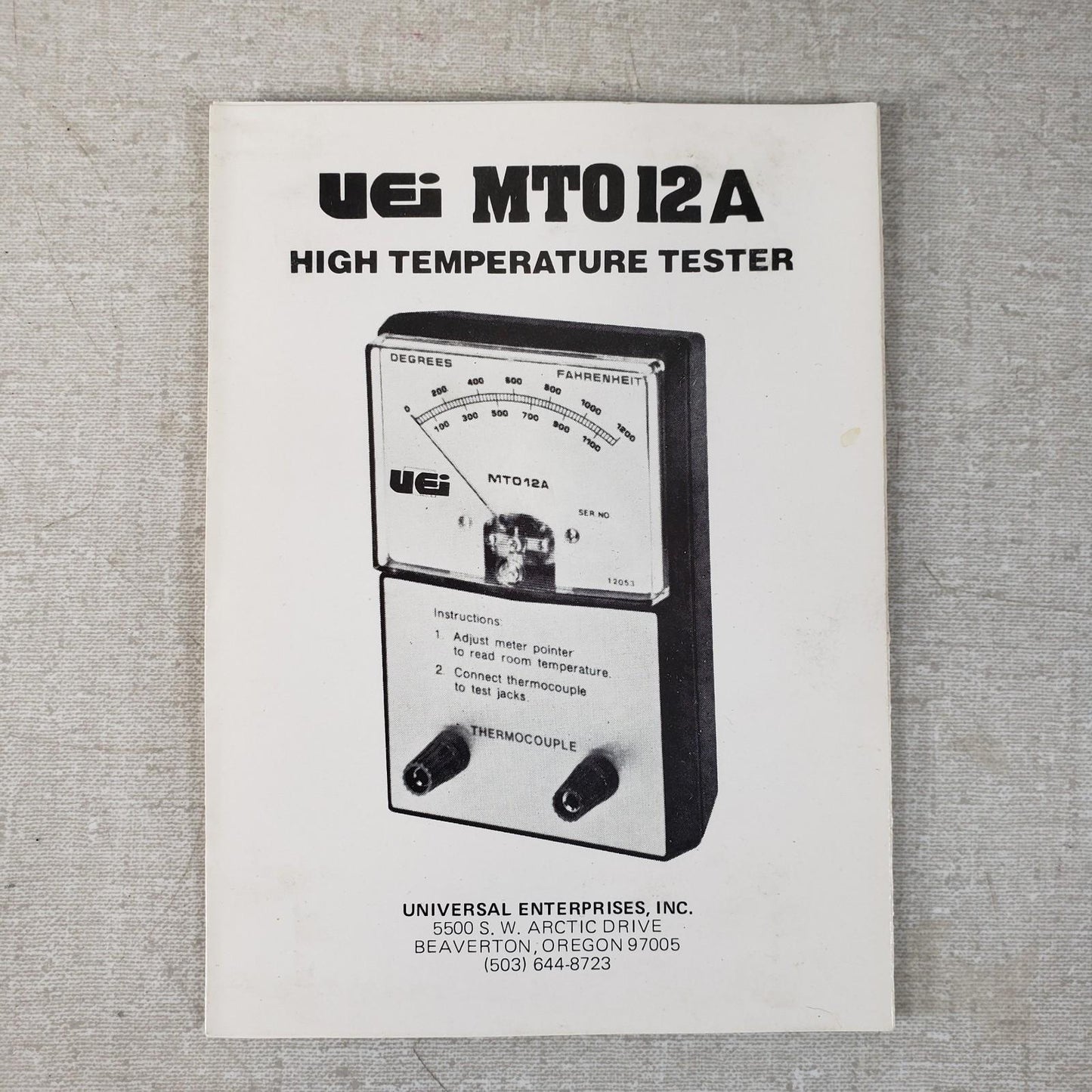 UEI MTO12A High Temperature Tester 0-1200 Fahrenheit with Original Instructions