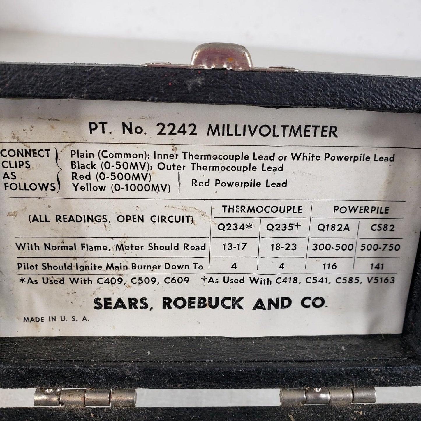 Vintage Sears Roebuck 2242 Millivoltmeter Made by Simpson Thermocouple Meter
