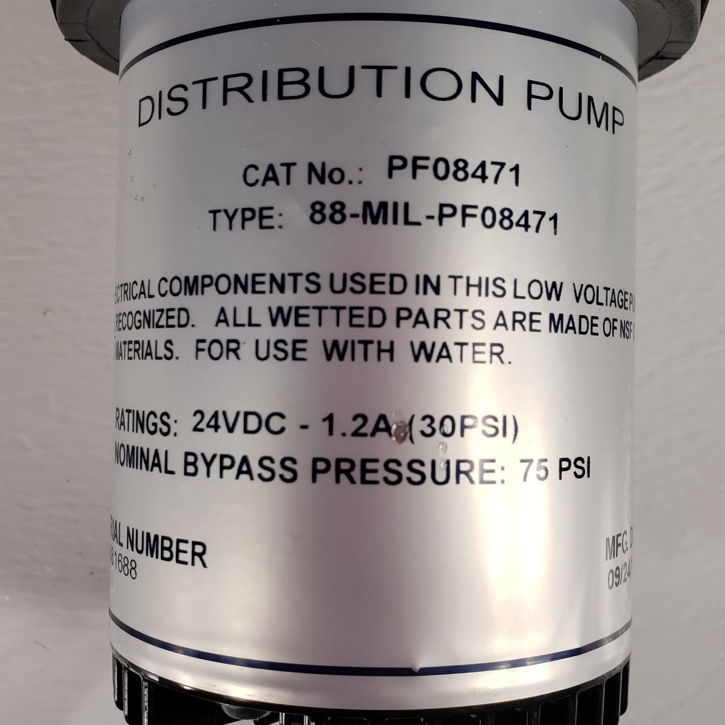 Aquatec 88-MIL-PF08471 Distribution Water Pump Low Voltage 24VDC 1.2A 30PSI