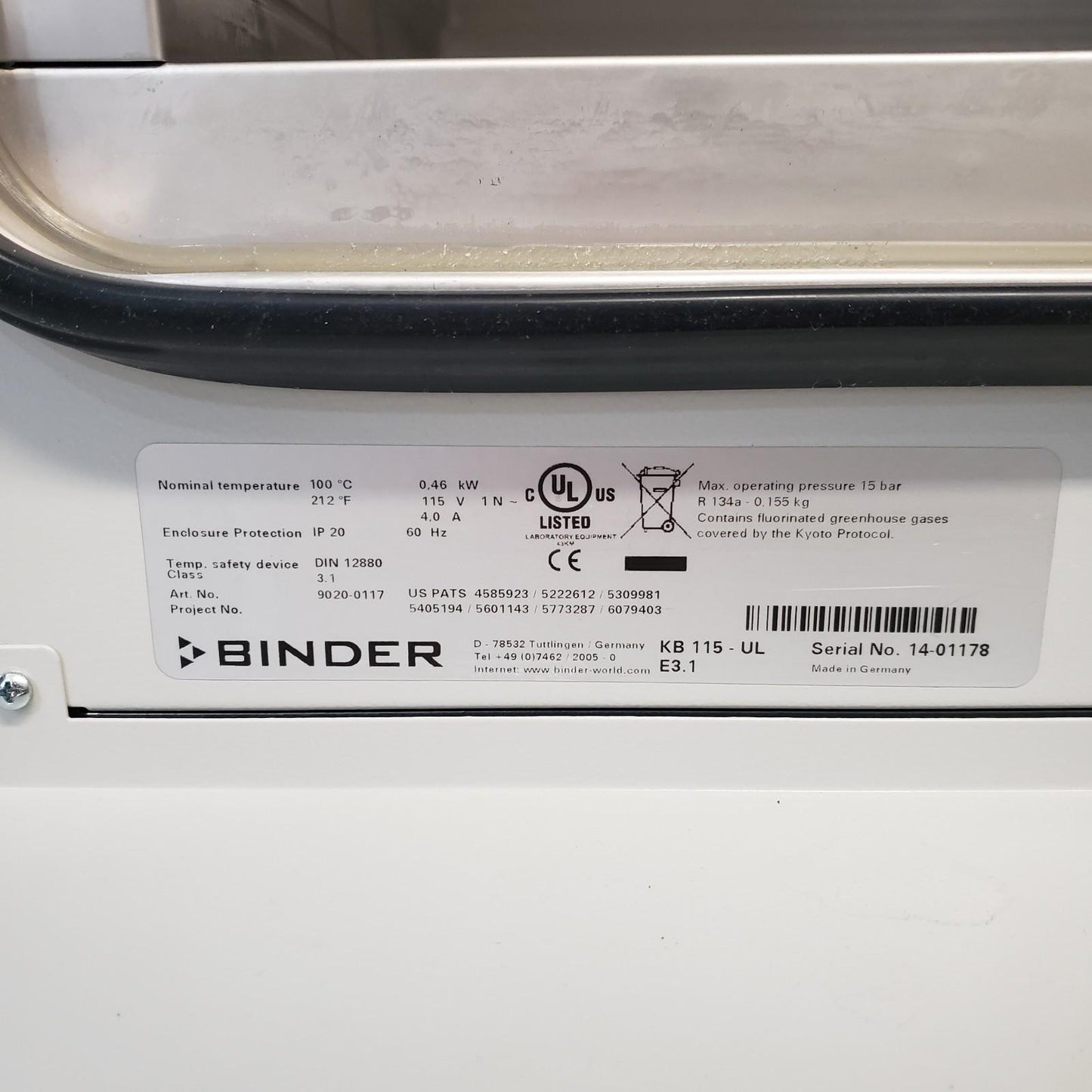 Binder KB115-UL Refrigerated Incubator 115L -5C to 100C Lab Chamber 4.1Cu 120VAC