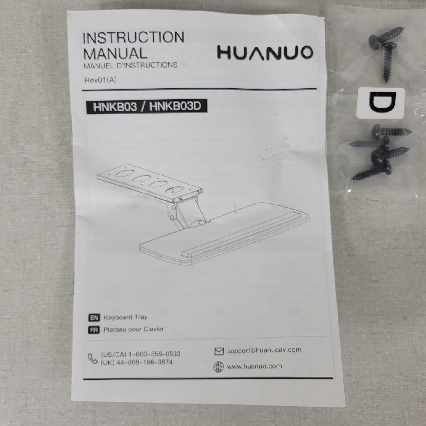 Huanuo HNKB03 Adjustable Keyboard Tray 25" W x 9.8" D w/ Gel Wrist Rest