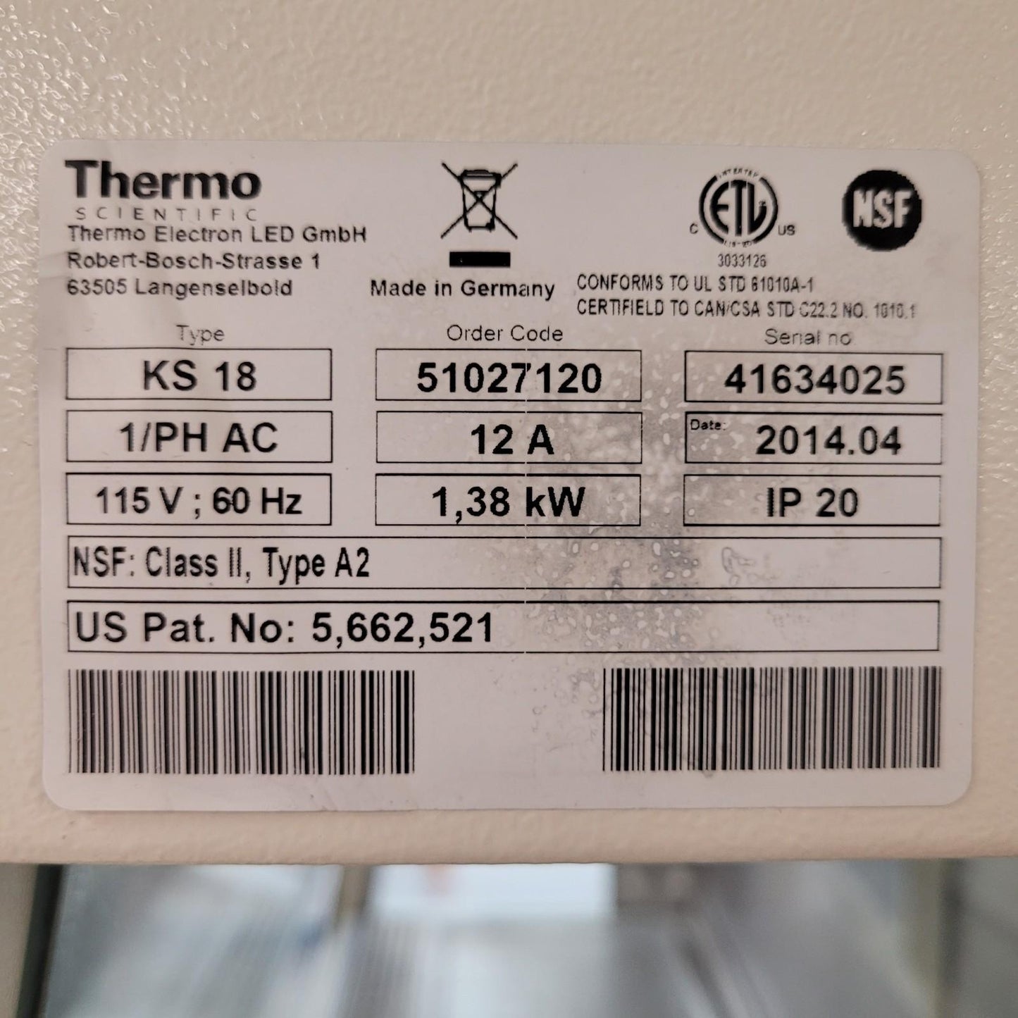 Thermo Scientific HERAsafe KS 18 Class II NSF A2 6' Biological Safety Cabinet